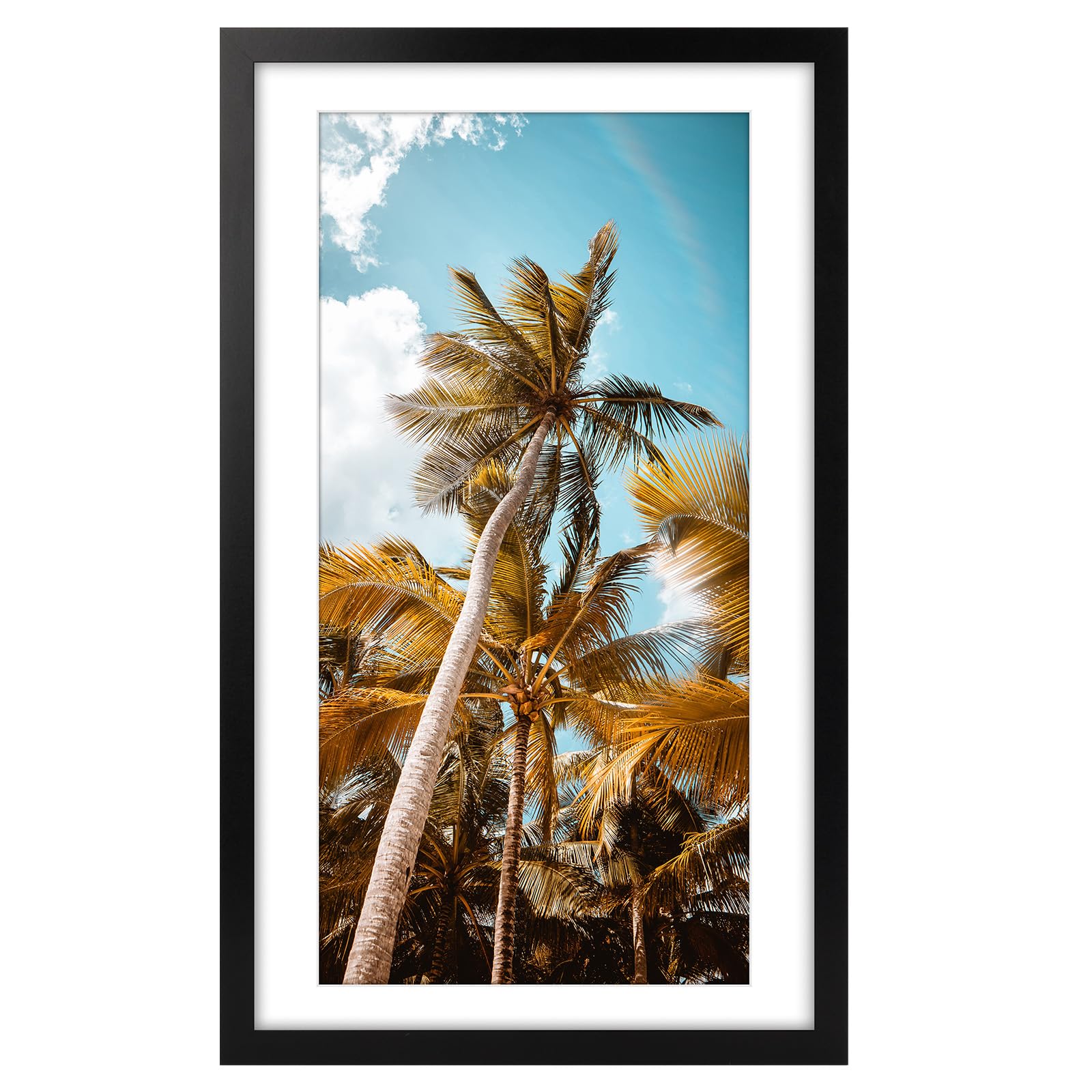 Frametory 14x24 Black Picture Frame with Real Glass Mat for 11x22