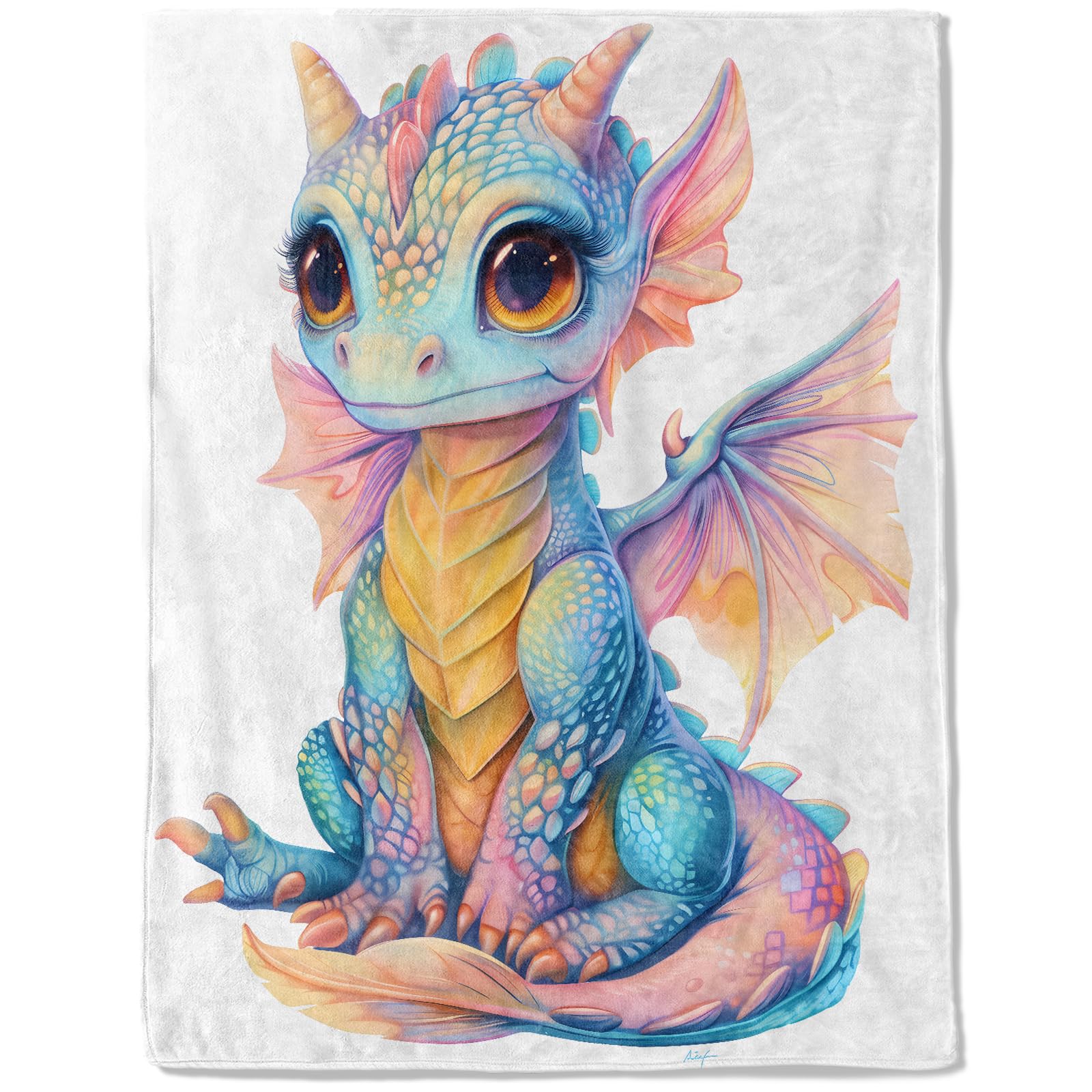 ainori Cute Dragon Flannel Blanket - Lightweight Soft Cozy Gifts Blankets for Animal Lovers, Kids, Women,Blue and Pink Art Style Throw,Elegant Home
