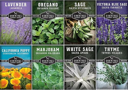 Drought-Tolerant Flower & Herb Seed Collection - 8 Packets of Seeds to Grow Drought-Resistant Plants for Growing in Xeriscape Gardens - Non-GMO