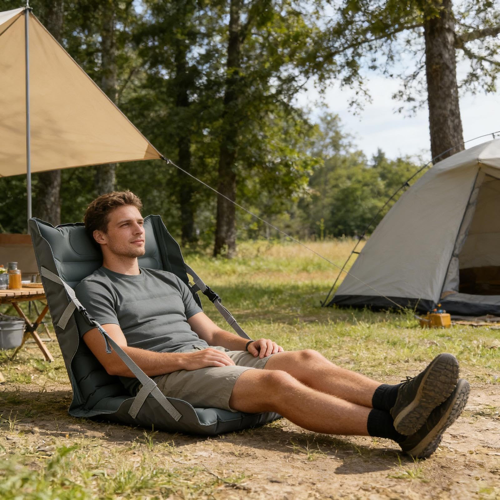 Genérico Cojín para graderío | Cojines Plegables con Soporte Lumbar | Cojines Hinchables para Asientos de Estadio - para Avión, Kayak, Camioneta, Camping, Picnic, Viajes, Silla de Ruedas