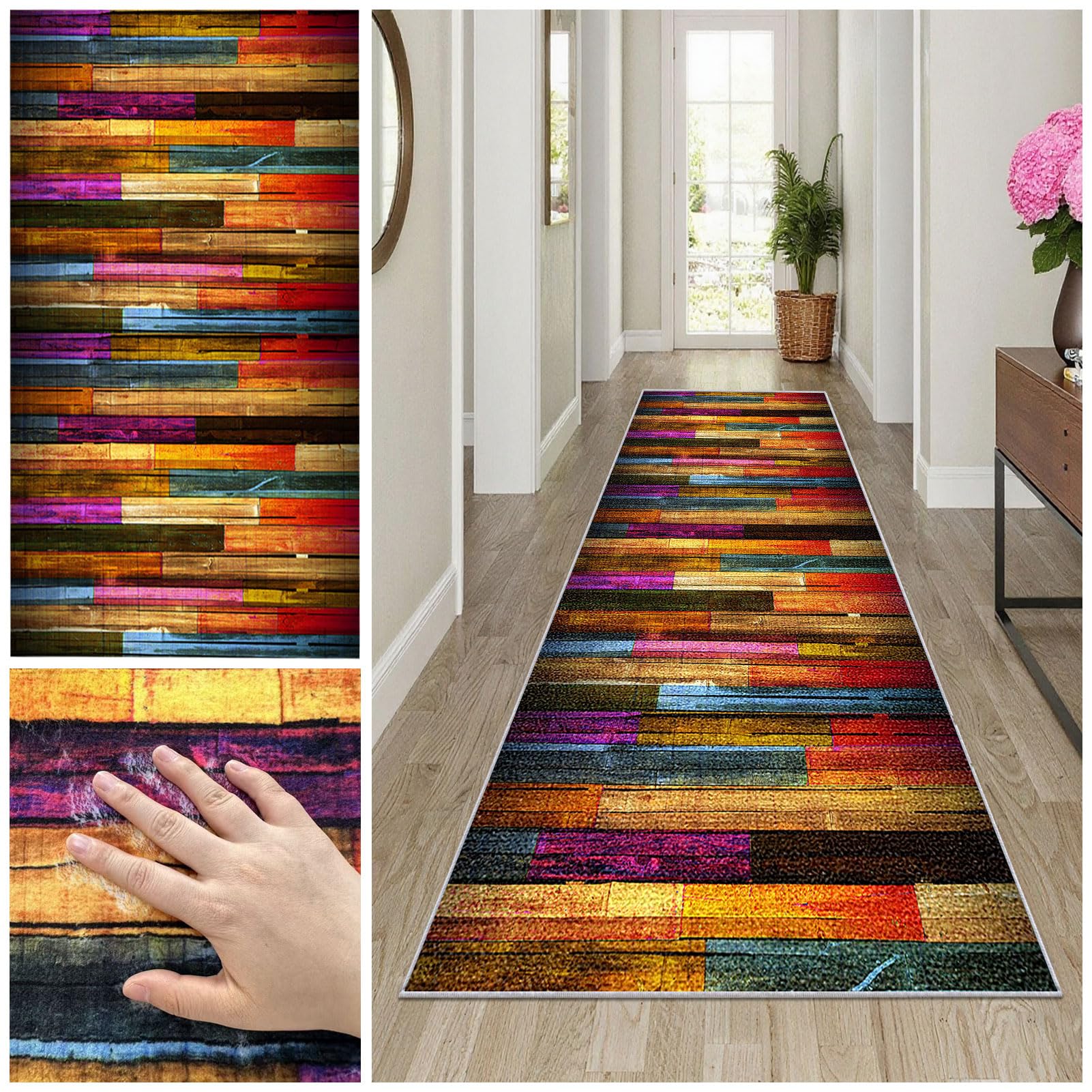 QUIYAEZY Runner Rugs for Hallways, Non-Slip Narrow Rug, Kitchen Runner Rugs Washable, Low Pile Indoor Entryway Mats, Long Carpet Runner for Hallway, Laundry, Living Room, kitchen, Bedroom 40 x 60 cm