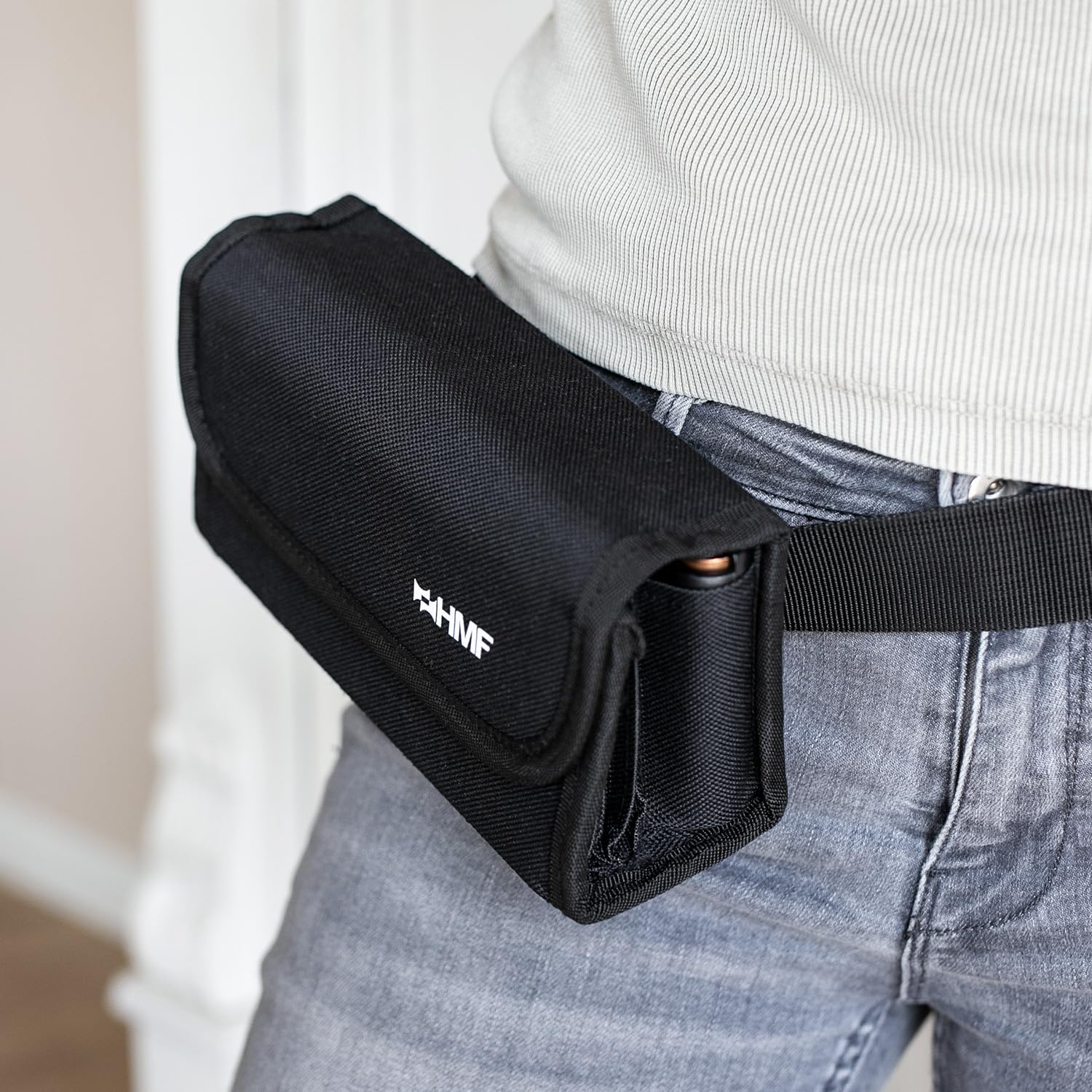 HMF Cartera de Camarero, Monedero Profesional con Cambiador de Euros y Correa de Transporte, 20,5 x 6,5 x 10 cm, Negro