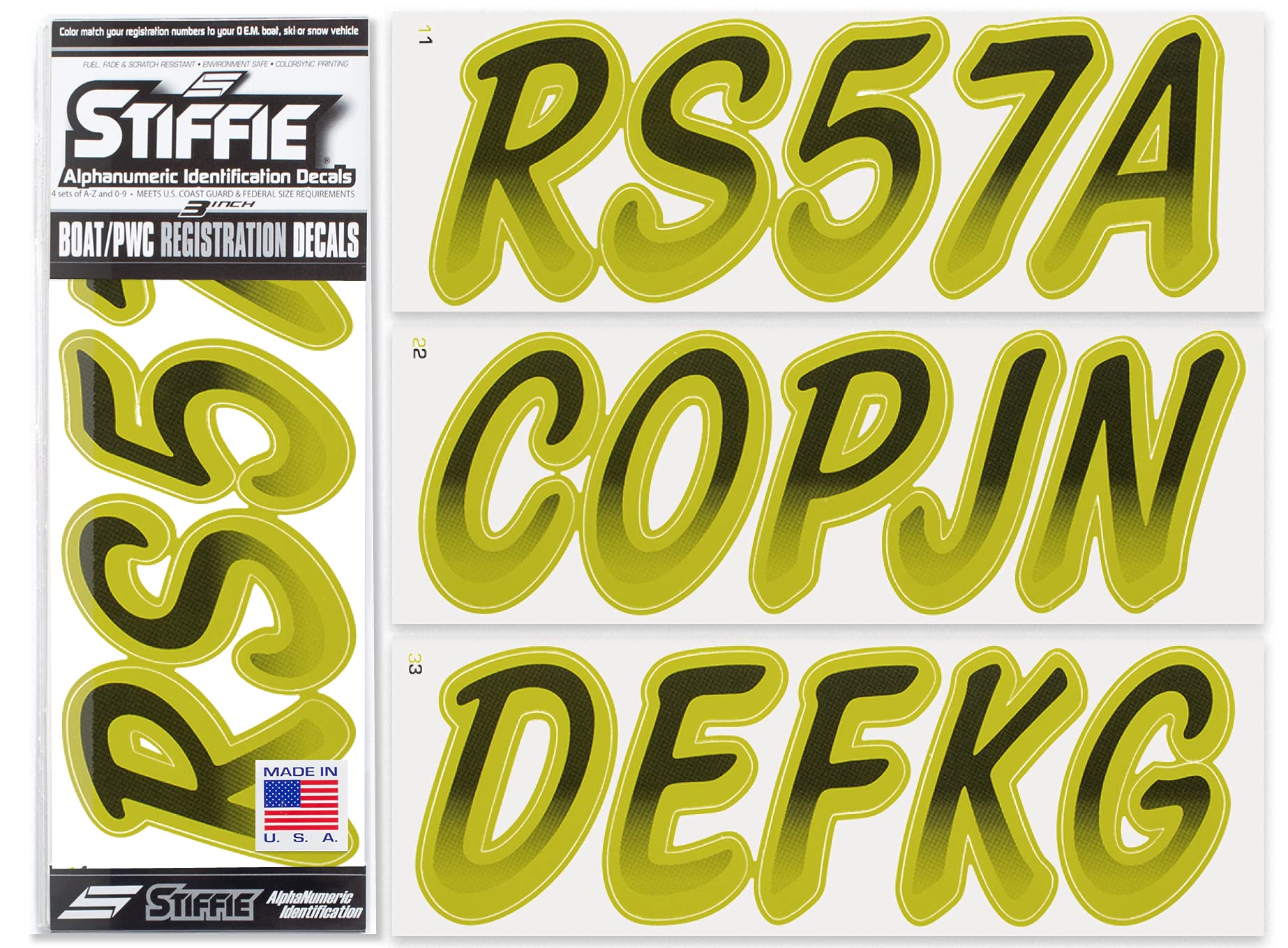 STIFFIE Whipline Black/Jade 3" Boat &amp; PWC Registration Decals • Numbers Letters Stickers