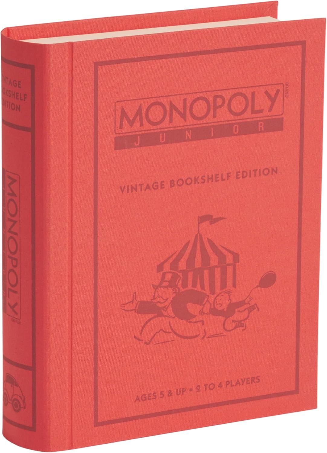 WS Game Company Monopoly Junior Vintage Bookshelf Edition: Linen Fabric-Wrapped Book Case — Classic Monopoly Jr. Board Game for Family Game Night (2-4 Players, Ages 5+)