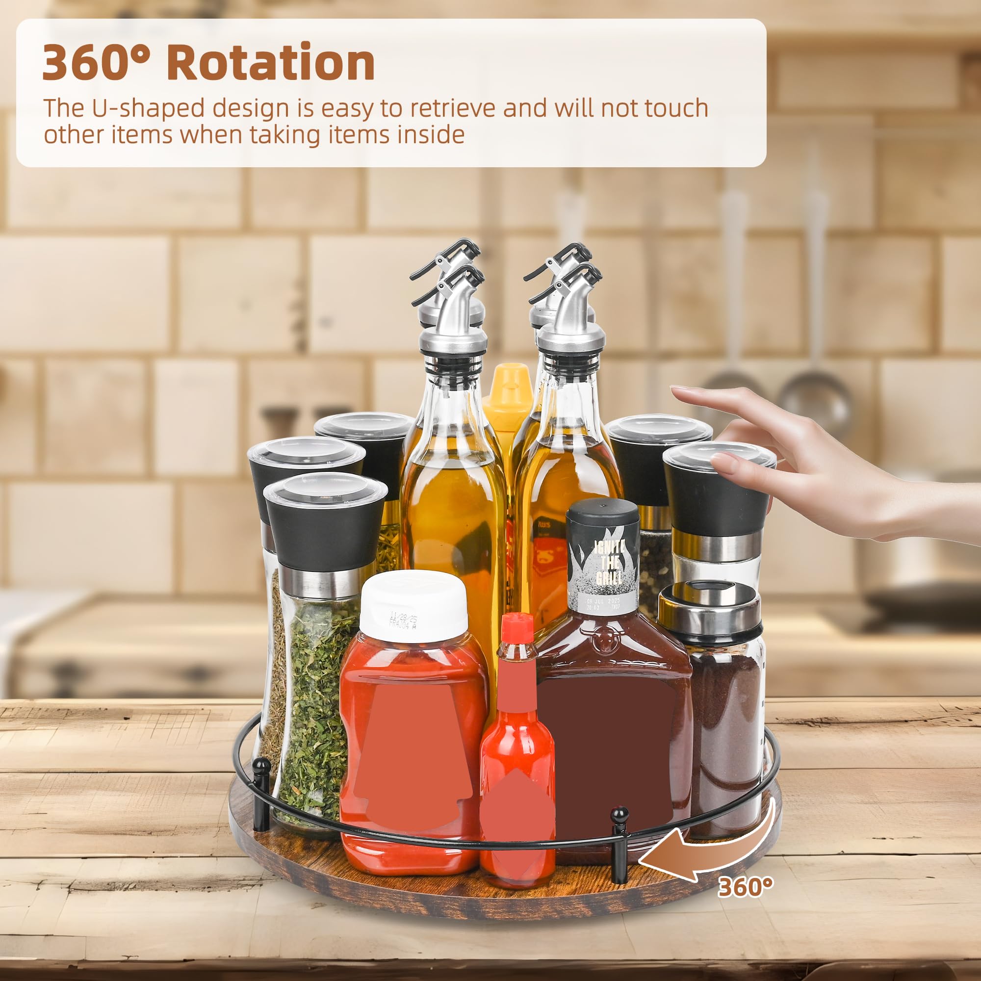 Hahxdzz Single Tier Lazy Susan Spice Rack Organizer, 12-Inch Wooden Rotating Turntable for Compact Countertop Cabinet Storage, 360 Degree Non Slip Spice Carousel, Kitchen and Bathroom Decor Easy Clean
