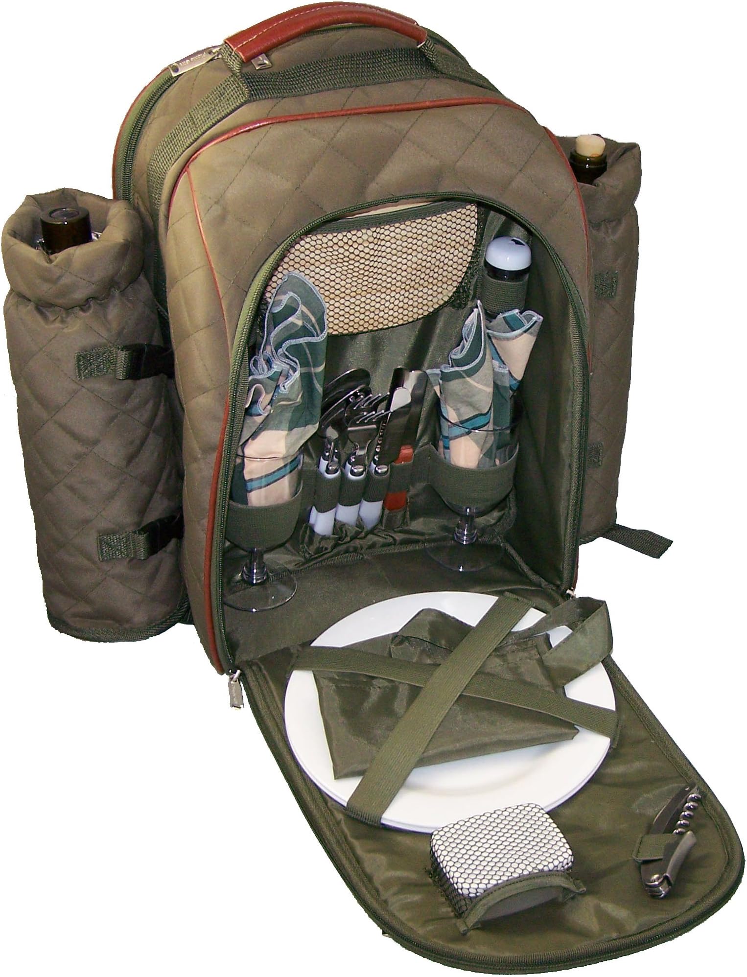 Picnic Gift 1031-OL Alpine Bourbon Ensemble-Two Person Picnic Pack with 2 Wine Totes - Olive