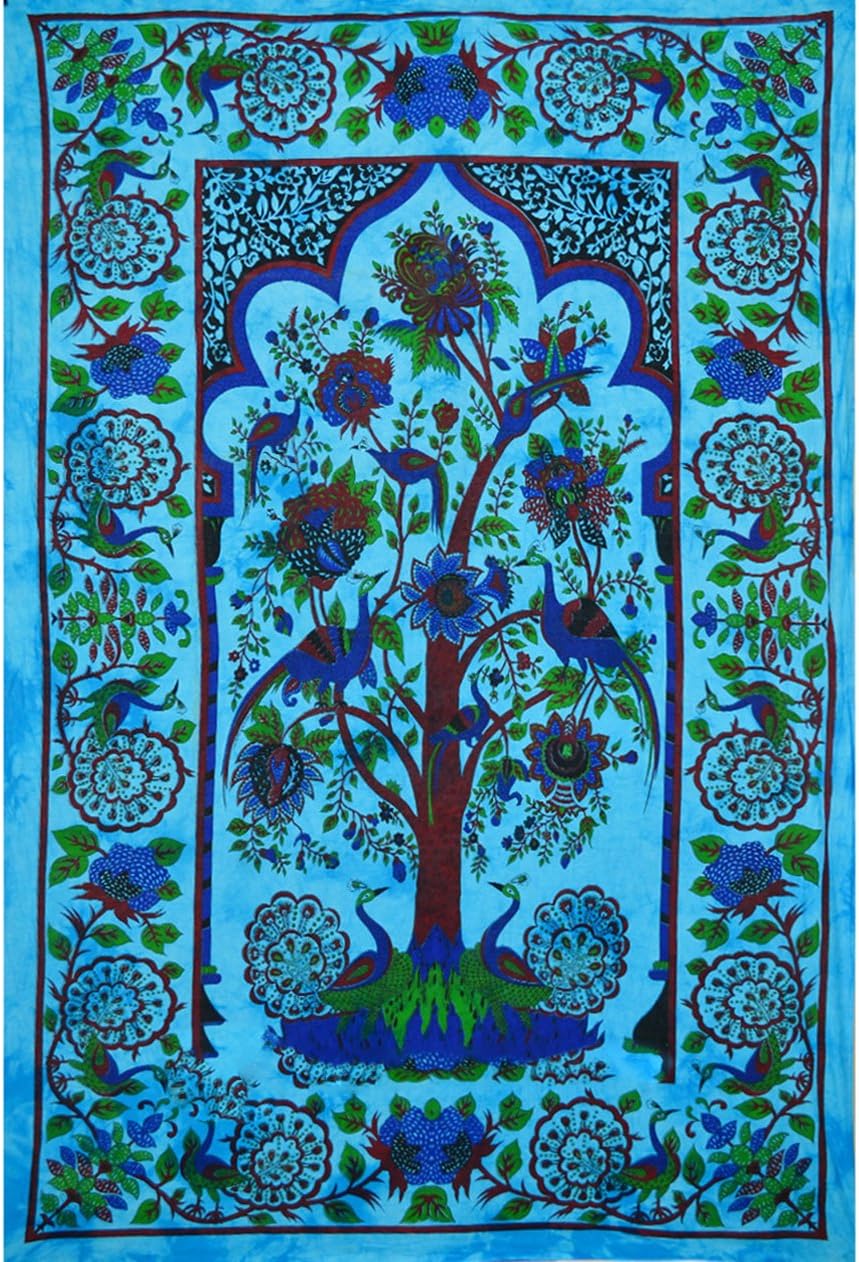 Tree Of Life Temple Wall Tapestry Home Decor Table Cloth Bed Spread (Blue)