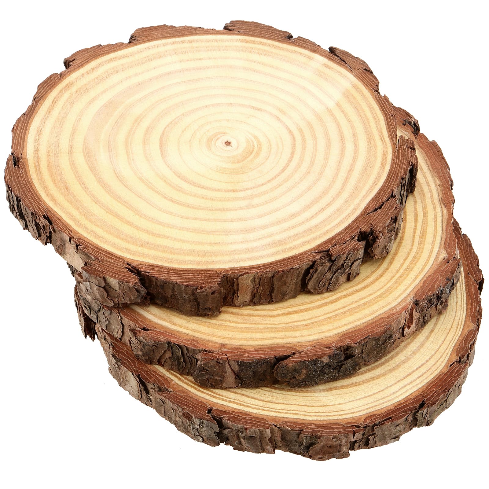 CHEUKYIU 3 Pieces 18-20 cm Unfinished Wooden Circles Natural Wood Discs Round Natural Wood Tree Discs Craft Wooden Discs for Arts and Crafts Christmas Ornaments DIY Wedding Crafts - Image 4