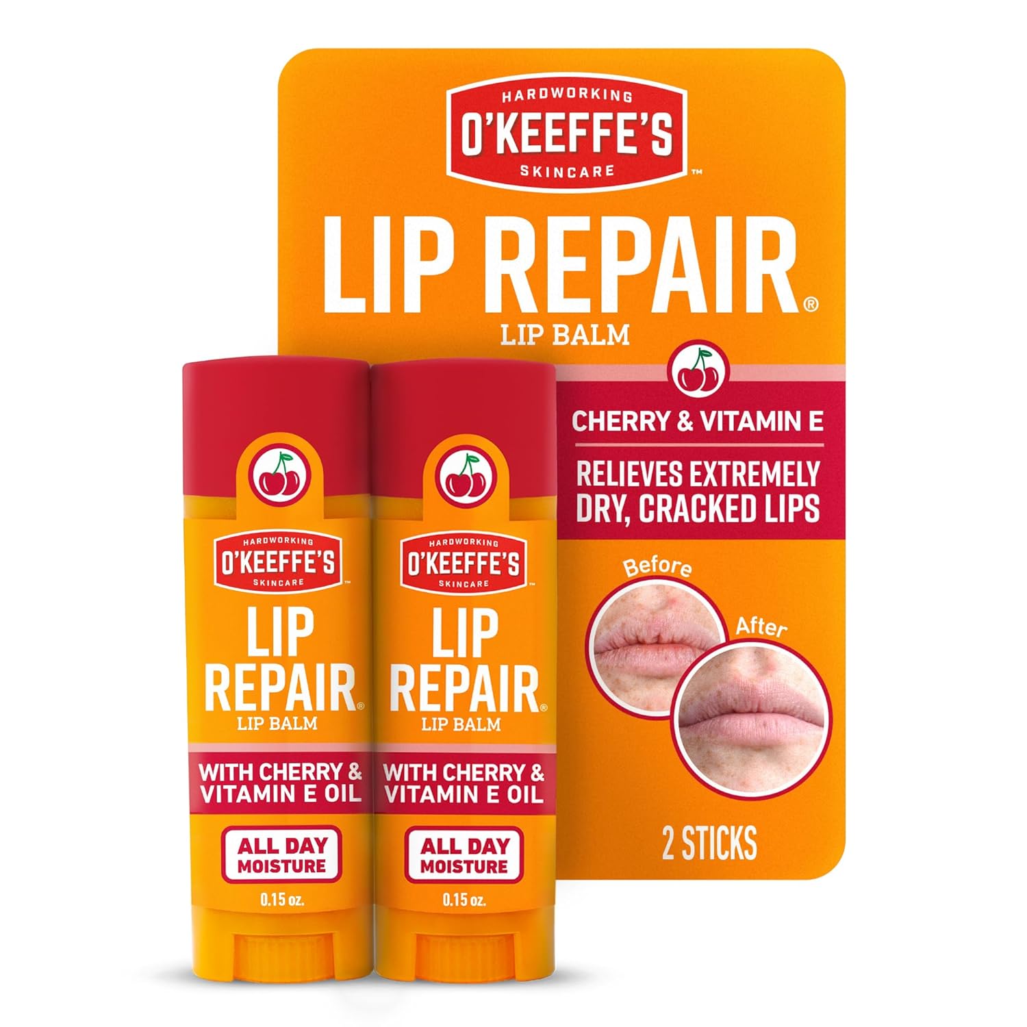 O’Keeffe’s Lip Repair Lip Balm with Cherry & Vitamin E Oil – Stick (Twin Pack) – Moisturizer for Extremely Cracked, Dry Lips O’Keeffe’s Lip Repair Lip Balm with Cherry & Vitamin E Oil – Stick (Twin Pack) – Moisturizer for Extremely Cracked, Dry Lips
