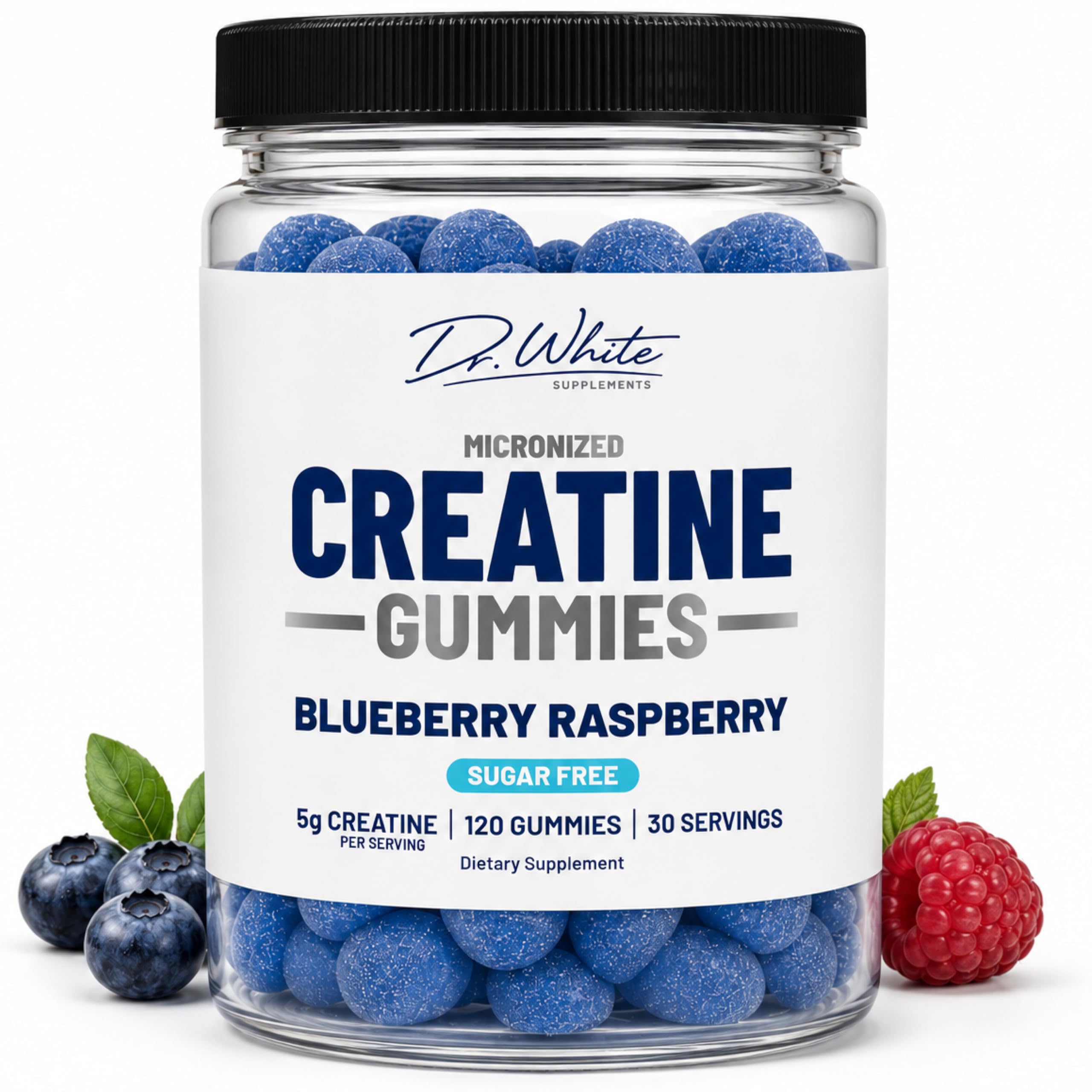 Micronized Creatine Monohydrate Gummies for Men & Women, Sugar Free, Vegan, Gluten-Free, Non-GMO, 5g per Serving, Blueberry Raspberry Flavor (120 Gummies)