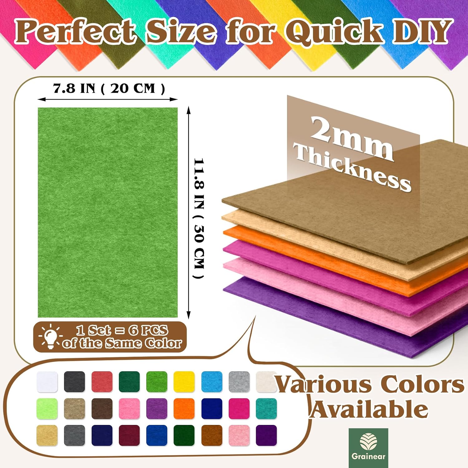 Stiff Felt Sheets 2mm Thick for Crafts, 7.8" x 11.8" – Premium Heavyweight Craft Felt for Structured DIY, Patchwork Sewing, Embroidery & Home Decor (6 Pack, Ivory)