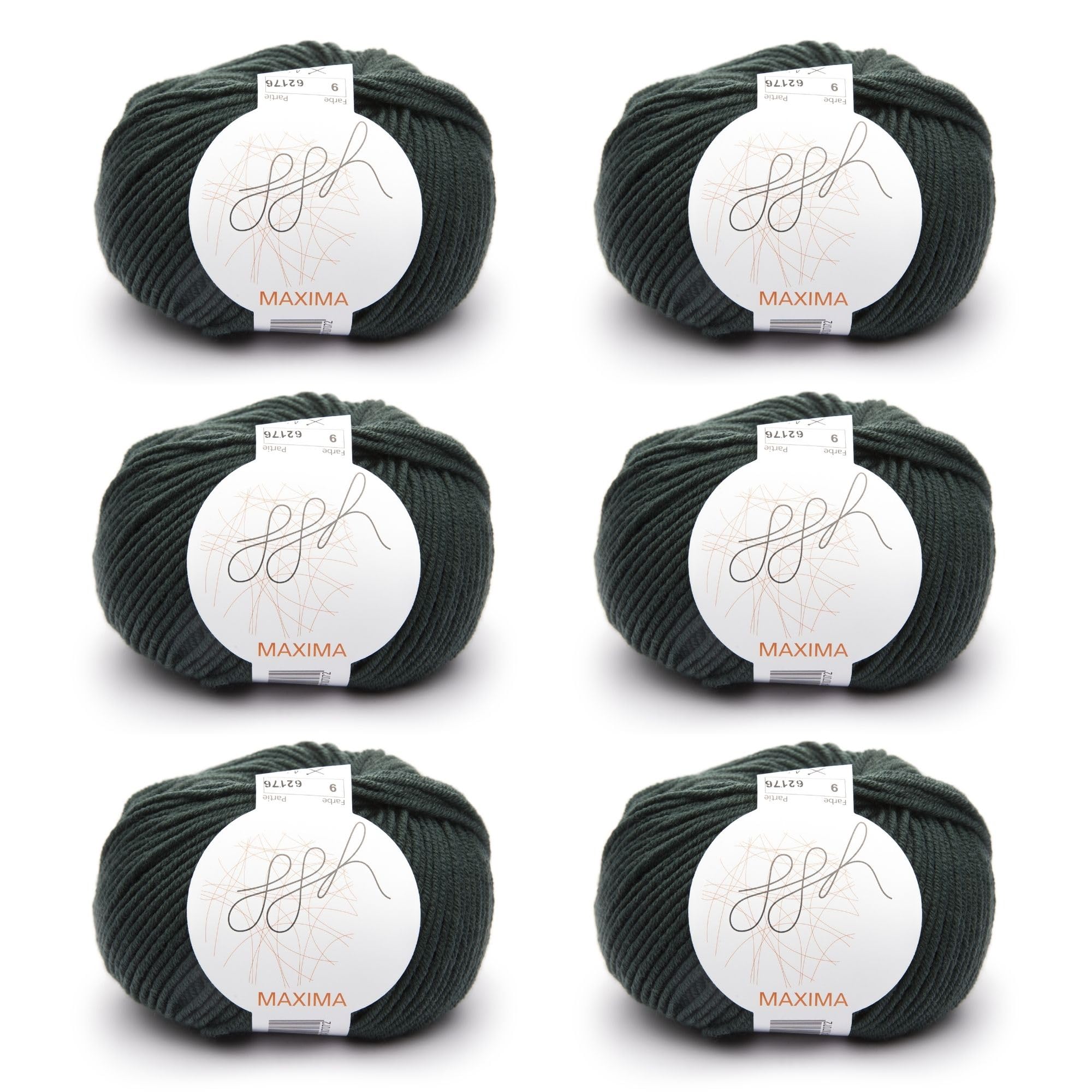 ggh Maxima Box - 6 cajas de 50 g (300 g en total), 110 m/50 g, lana de merino extrafina y lavable a máquina, grosor de aguja 4-5, color 009, pizarra verde