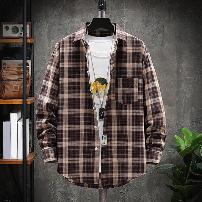 Amazon.co.jp: [Yammkia] チェック柄シャツ メンズ 長袖 シャツ 柄 