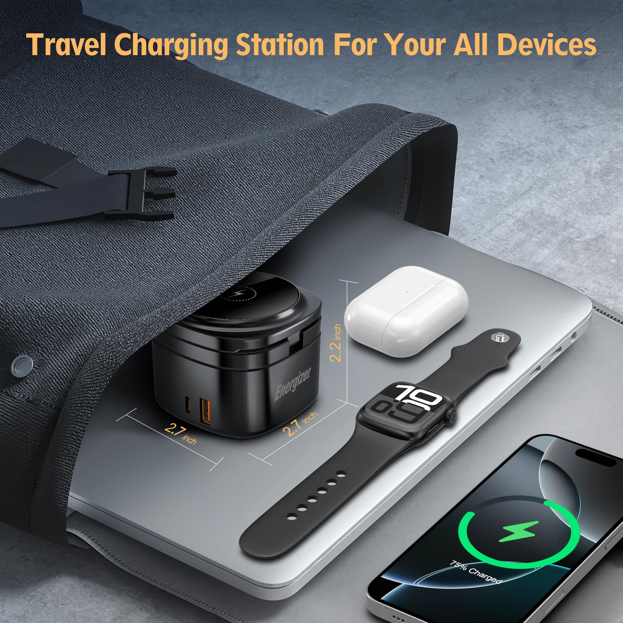 Składana stacja ładująca do Apple 65 W, GaN, USB, C, PD, QC, szybka ładowarka, stacja dokująca do wielu urządzeń, 6 w 1, bezprzewodowa, magnetyczna ładowarka, do iPhone'a 15, 14, 13, 12 Pro, Max