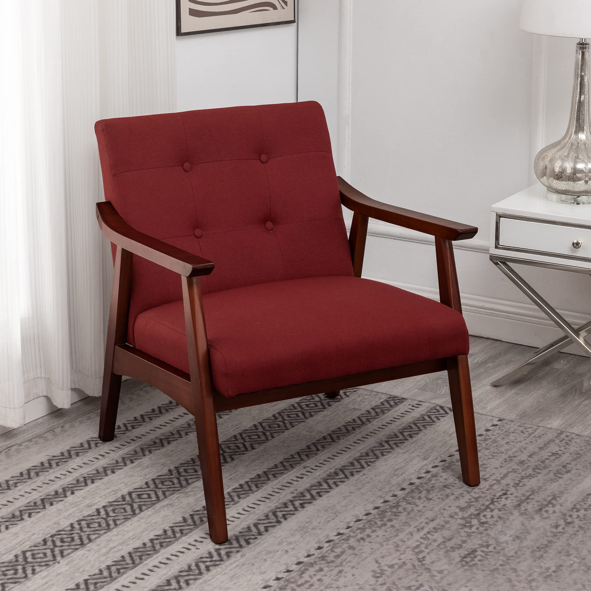 Convenience Concepts Take a Seat Natalie Accent Chair, 28.5" L x 27.5" W x 31" H, Garnet Red Fabric/Espresso