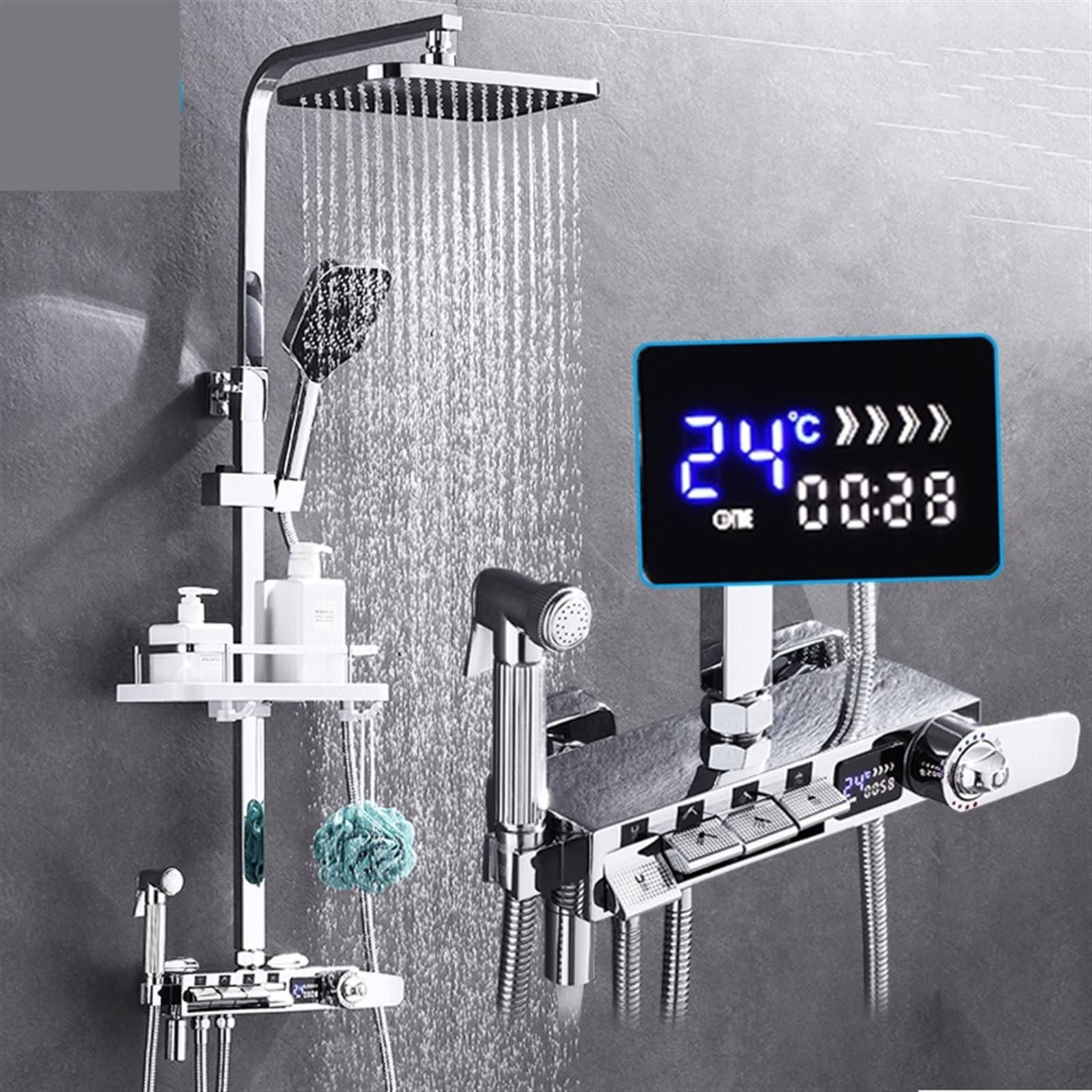 Soywim Chrome-Abs-A01 Shower System, Brass Thermostatic Digital Display Shower Faucet Set Black,Rain Column, Wall Mount(Chrome-Abs-A01)