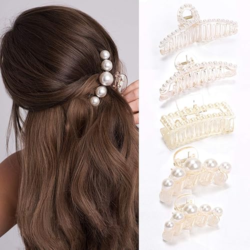 NAISEIR - Pinzas para el cabello con perlas, pinza grande para mujeres y niñas, pinza antideslizante para el cabello, accesorios de peinado para