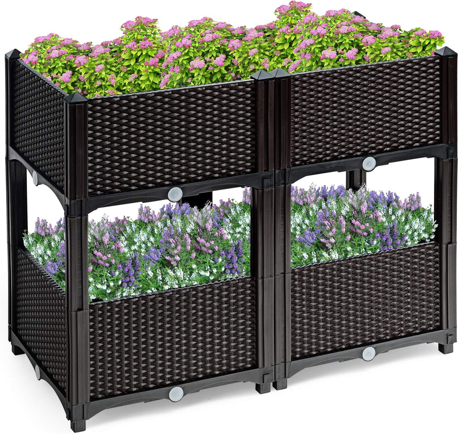 HAPPYGRILL Raised Garden Beds, Set of 4 Elevated Planter Boxes with Drain Holes & Removable Legs, Outdoor Raised Flower Bed for Patio Yard Balcony