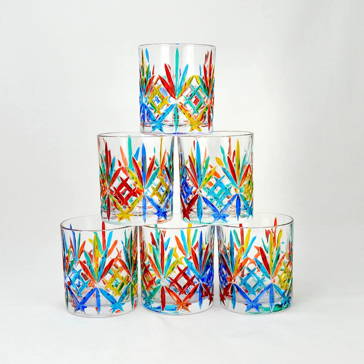 Italian Short Drinking Glasses, 'Melodia' Design, SET OF 2, 10 oz, Premium Italian Glasses, Scoth Glasses, Cocktail Glasses, Old Fashioned Drinking Glasware, Lowball Bar Tumblers, Made In Italy