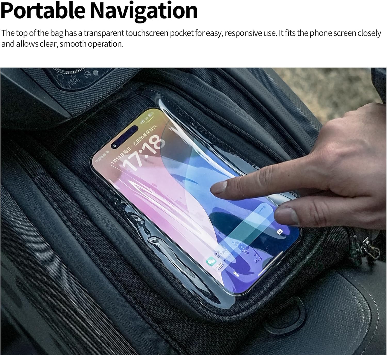 Rhinowalk Motor Scooter Tunnel Bag, 16L Hard Shell Storage Bag for Step-Through Scooters with Center Tunnel, ABS Motorcycle Fuel Tank Storage Bag with Touchscreen Pocket & Rain Cover