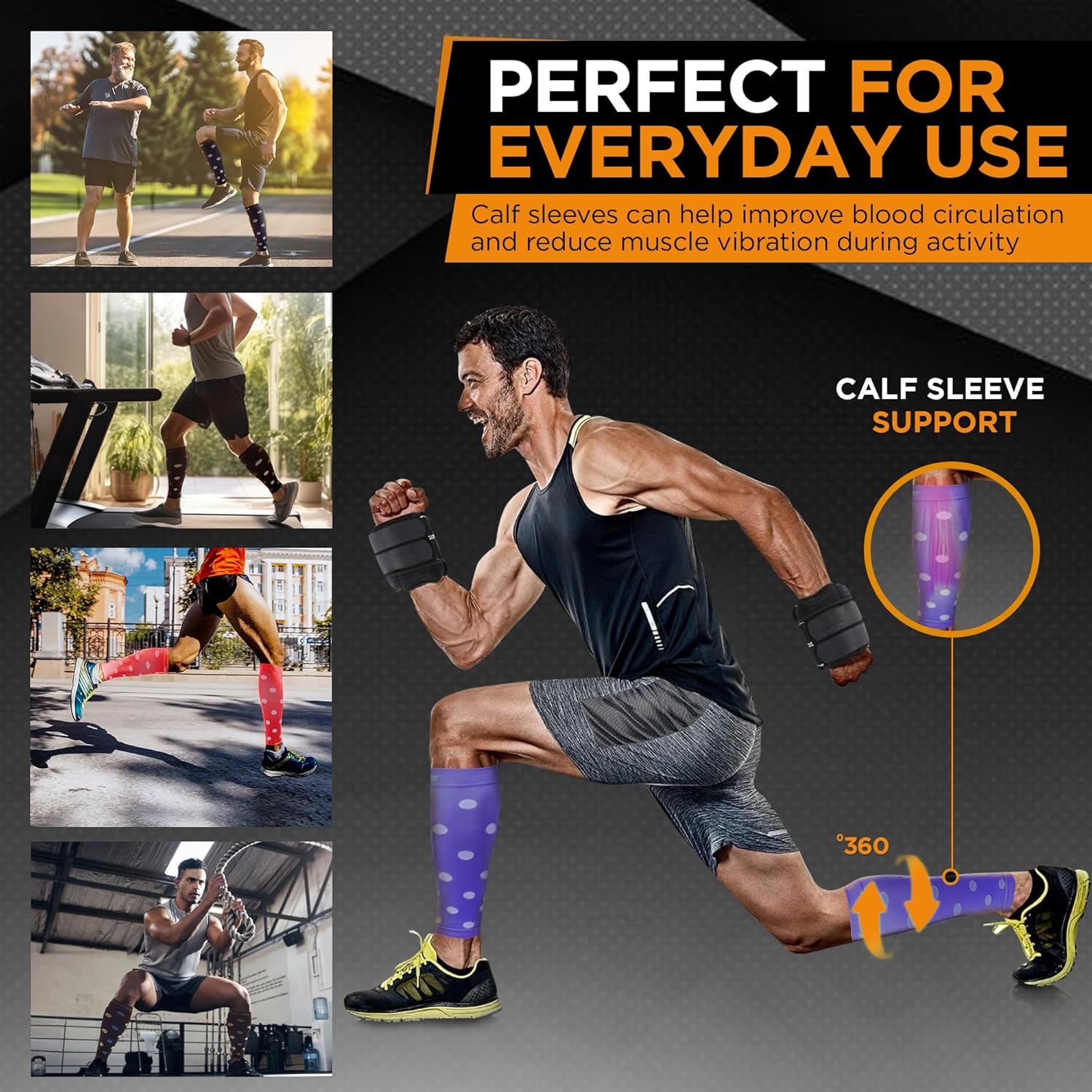 Doc Miller Calf Compression Sleeve for Women & Men, Footless 20-30mmHg Support for Shin Splints, Varicose Veins, Nurses, Running, Leg Pain Relief, Polka Dots, 1 Pair - Image 2