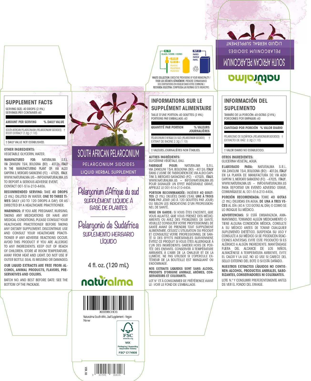Naturalma South African Pelargonium or Umckaloaba (Pelargonium sidoides) Root Alcohol-Free Tincture - 4 fl oz Liquid Extract in Drops - Herbal Supplement - Vegan — Amazon image 2
