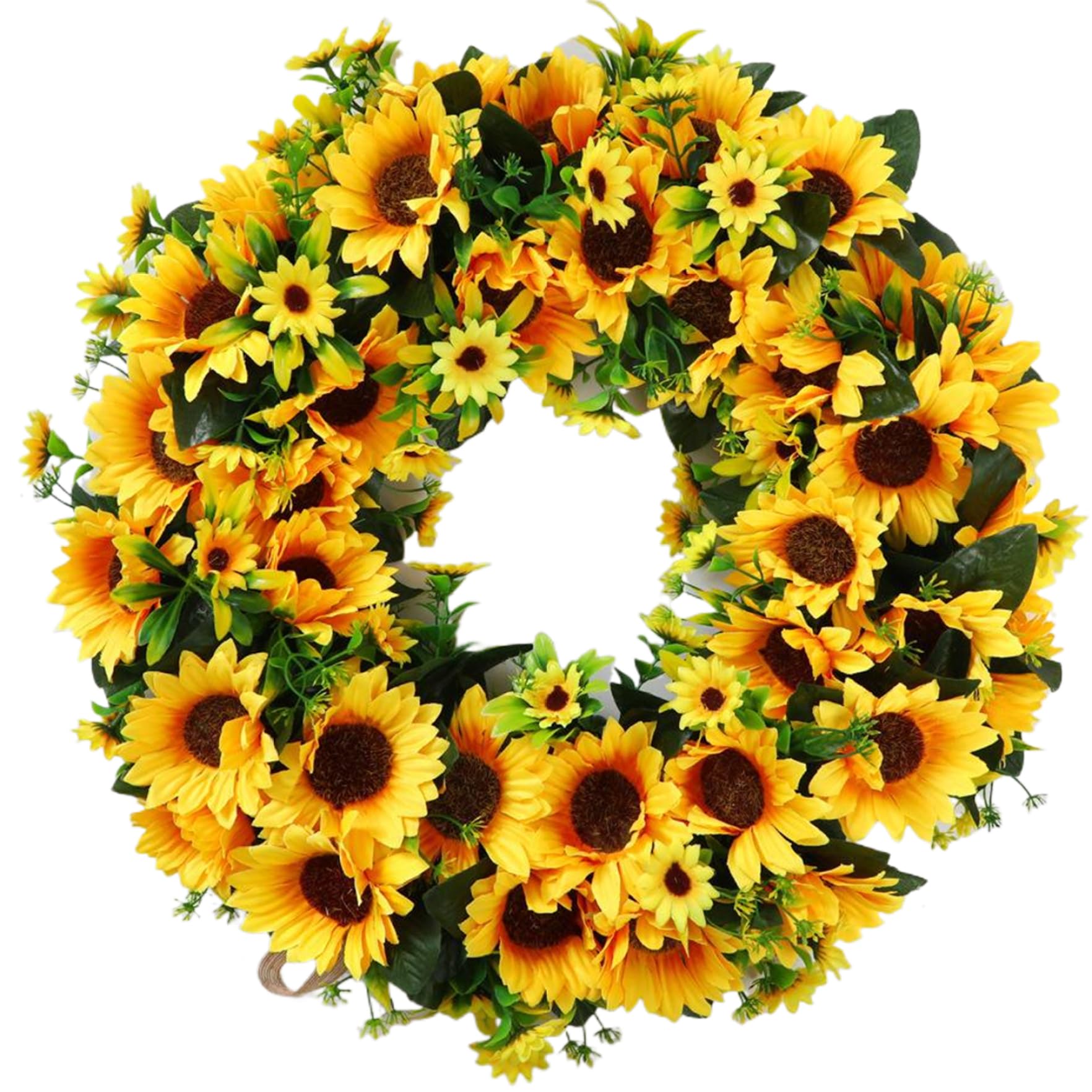 Couronne de printemps artisanale de 20 pouces avec couronnes tournesol réalistes de créateur