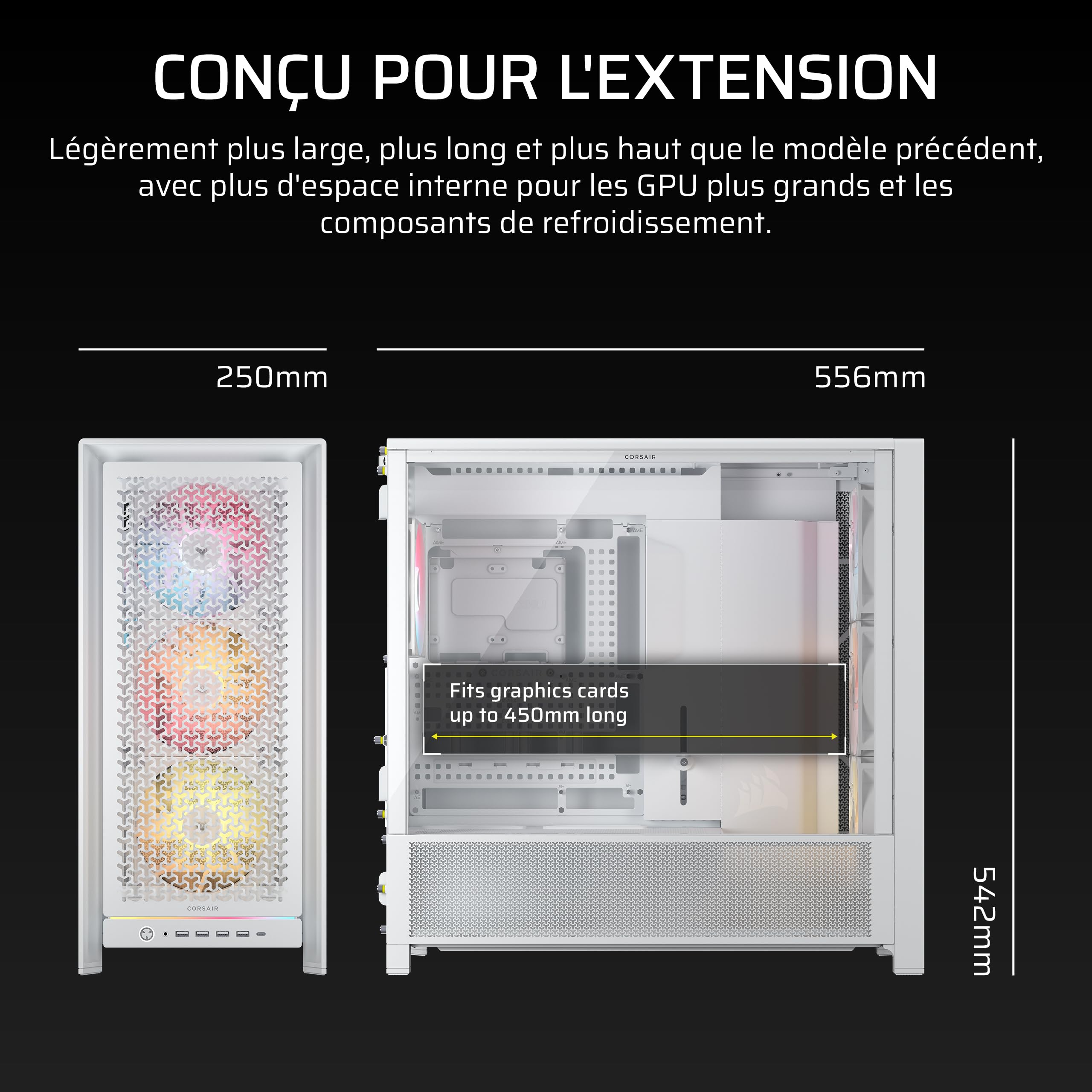 CORSAIR Frame 5000D RS ARGB Boîtier Modulaire Mid-Tower à Haut Débit d'air – 4 x Ventilateurs RS Pré-Installés, Système de Support pour Ventilateur InfiniRail – Blanc