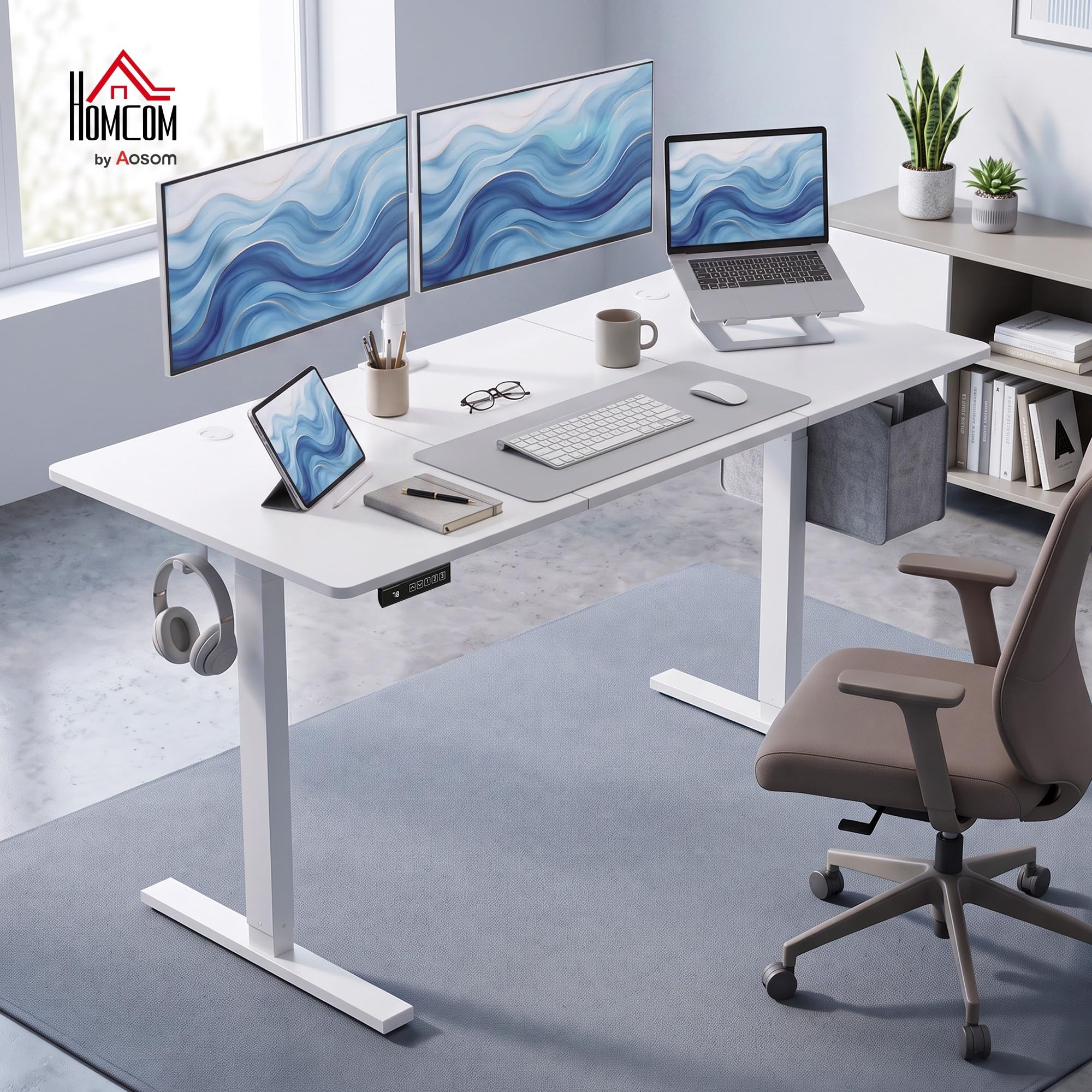 HOMCOM Elektryczne biurko z regulacją wysokości, 140x60 cm, białe