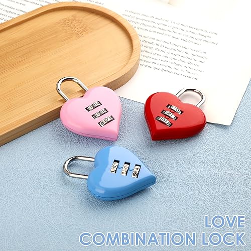 Miniatura 6 de 3 candados combinados en forma de corazón para niñas y mujeres, lindo mini bloqueo de código reiniciable de 3 dígitos, seguridad sin llave para