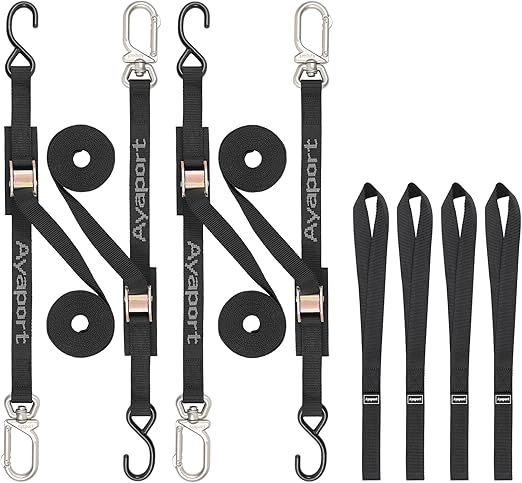 Ayaport Cam Buckle Tie Down Straps 10 feet with Swivel Carabiner Hook for Motorcycle, Kayak, Car, Truck, Dirt Bike