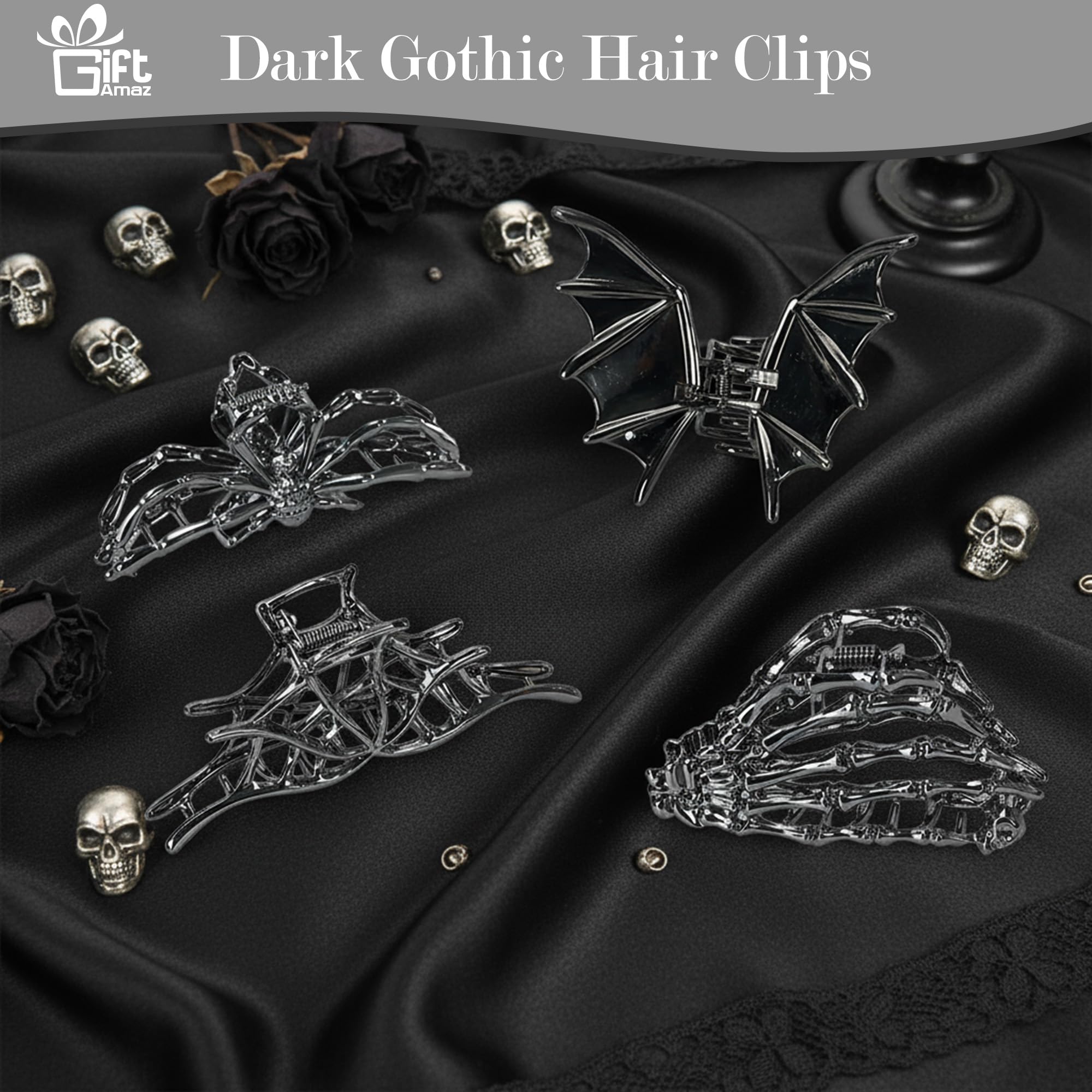 Giftamaz Gothic Gifts for Women - 12 PCS Witchy Gifts Goth Accessories with Hair Clips, Witch Canvas Tote Makeup Bag, Spooky Gifts Basket Witchy Skull Gift Box for Girls Teens Friend Gothic Lovers