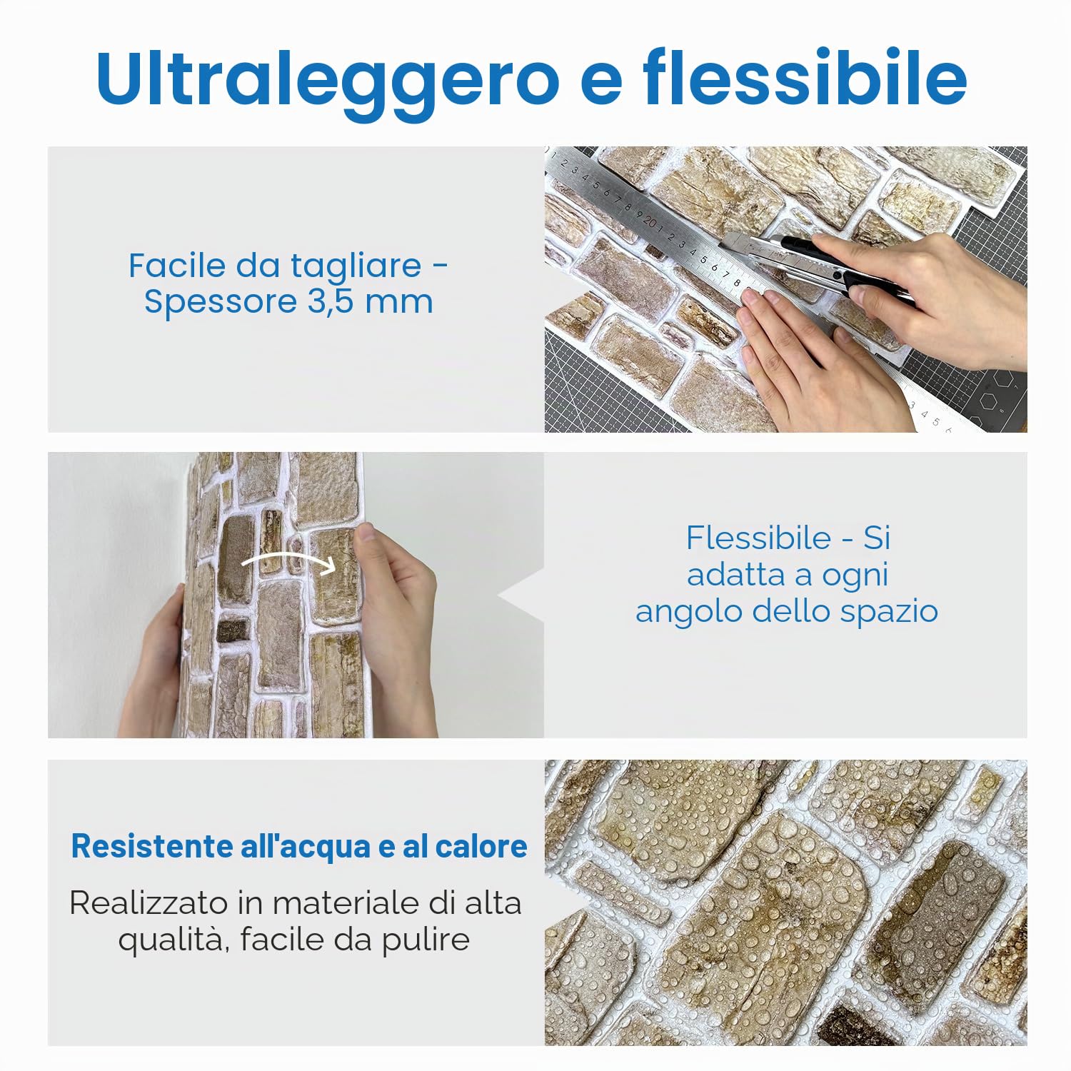 COMSTICKC Pannelli Adesivi per Pietra 3D, 10 Pezzi 30x30cm, Mattoni 3D Adesivi Murali, PVC Pannello Finta Pietra per Decorativi Pareti Interne Cucina, Bagno, Soggiorno (Marrone)