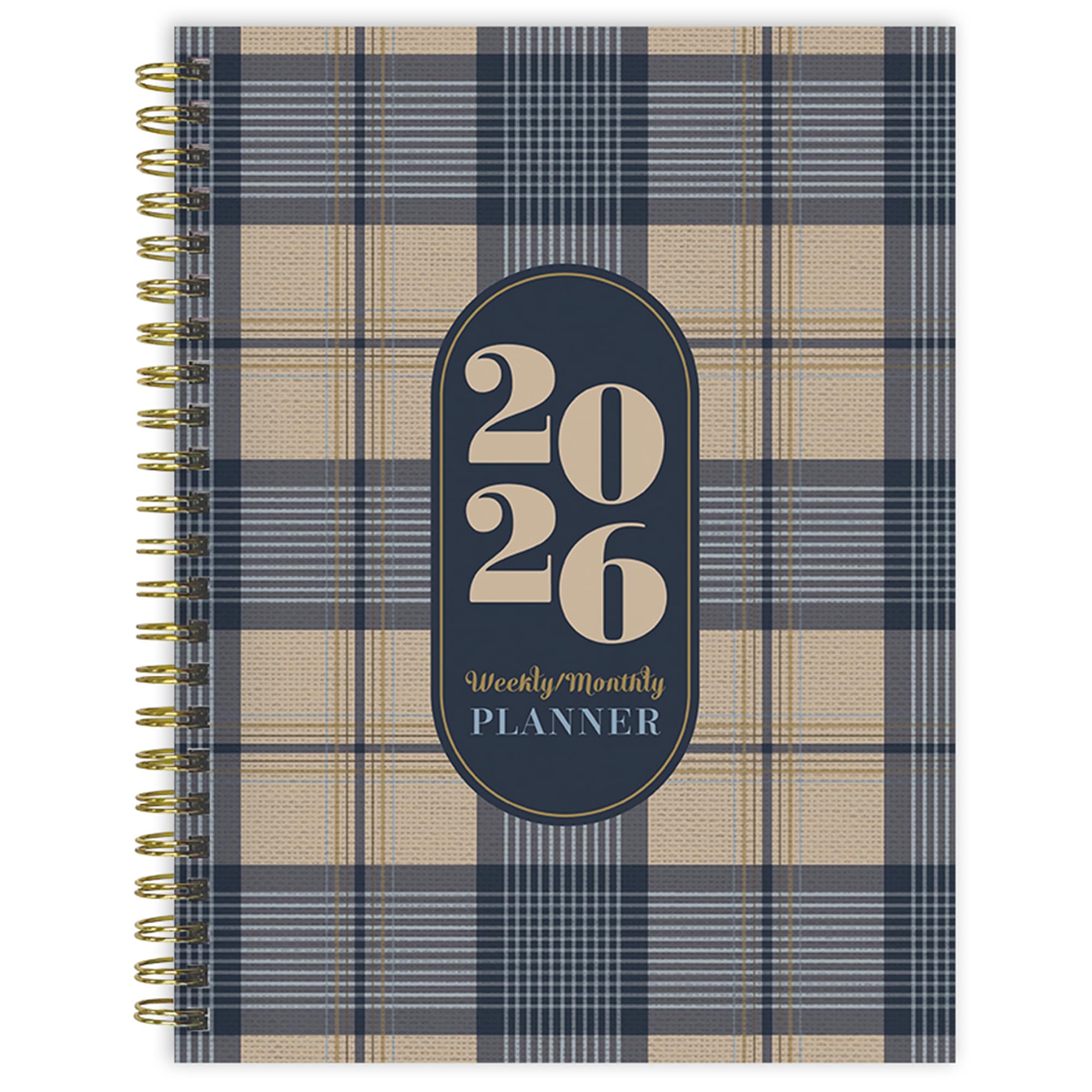 TF Publishing 2026 Classic Plaid Medium Weekly Monthly Planner with 12-Month Calendar Grid, Notes, and Priorities Section - Weekly Schedule Planner