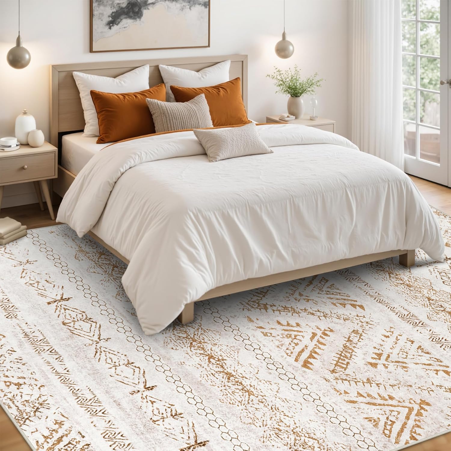 8x10 area rug geometric low pile washabe texture closeup