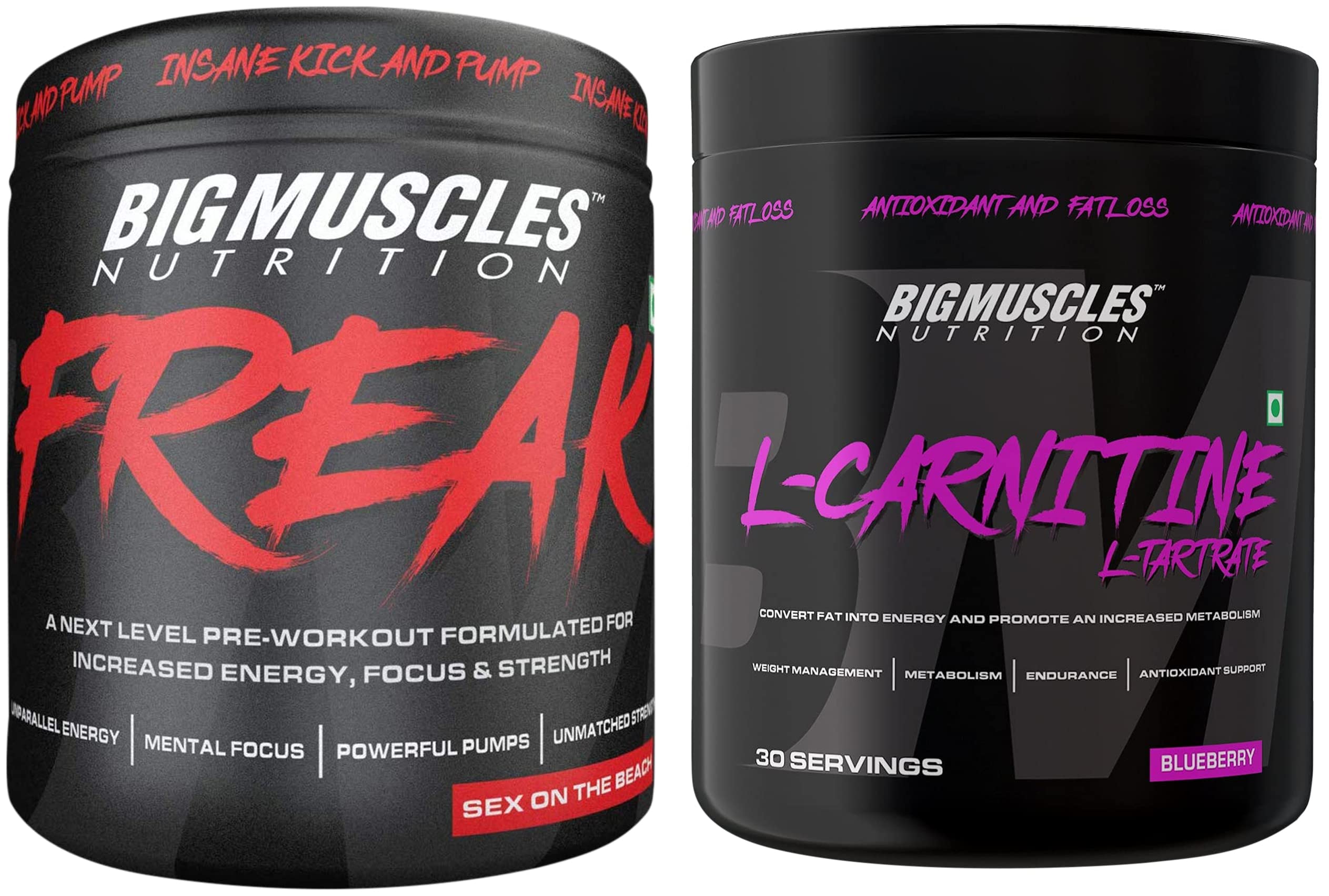 Freak Pre-Workout Sex on the Beach [15 Servings, 90g] & L-Arginine PMP Powder for Adults[30 Serving, Blueberry] 3000 mg, 90 gm
