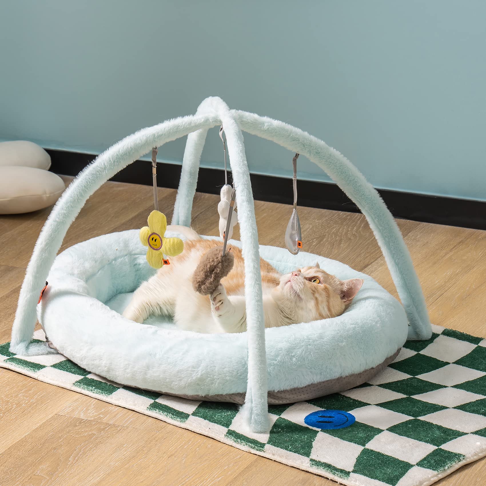 MEWOOFUN Cat Bed, Dog Bed Cat Beds for Indoor Cats Soft Breathable Available for All Seasons, Washable Pet Bed for Puppy and Cats with Non-Slip Bottom, Cute Cat Bed Easy Assemble (Blue)