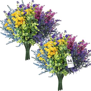 TQRR 14Pcs Artificial Flowers for Outdoor, UV Resistant Fake Silk Flowers | Faux Plastic Plants for Spring Summer Yard, Home Porch Patio Indoor, Hanging Planter,Window, Garden Decoration