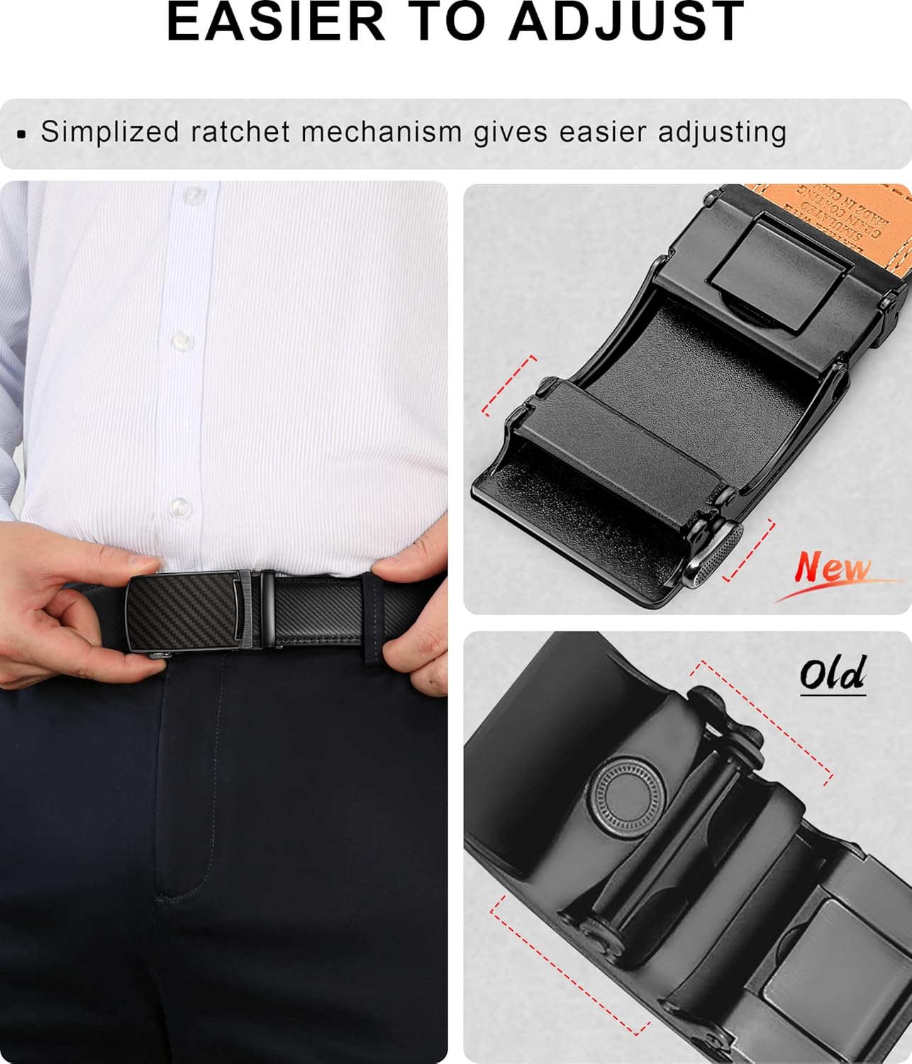 Belt Men,KEMISANT Sliding Ratchet Belt Genuine Leather For Mens Dress Pants Oxfords,Size Adjustable at  Men’s Clothing store