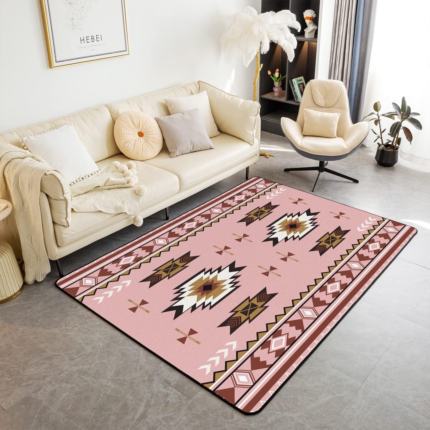 Tapis anti-taches géométrie flèche tribale ethnique 3D pour salon facile