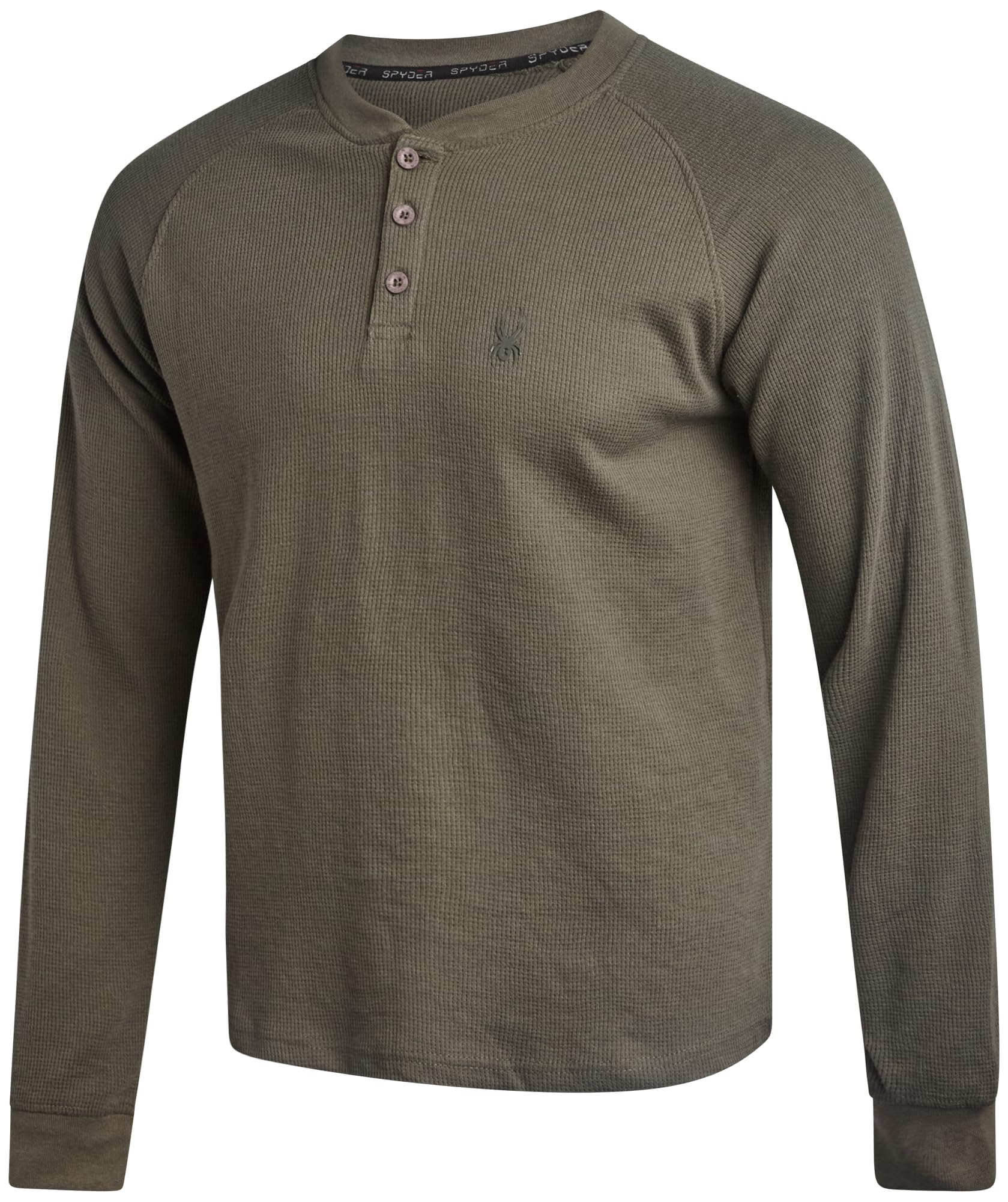 Spyder Mens Long Sleeve Shirt - Soft & Breathable Cotton-Blend UPF30+ Pullover Waffle Henley Shirts for Men, Olive, Large