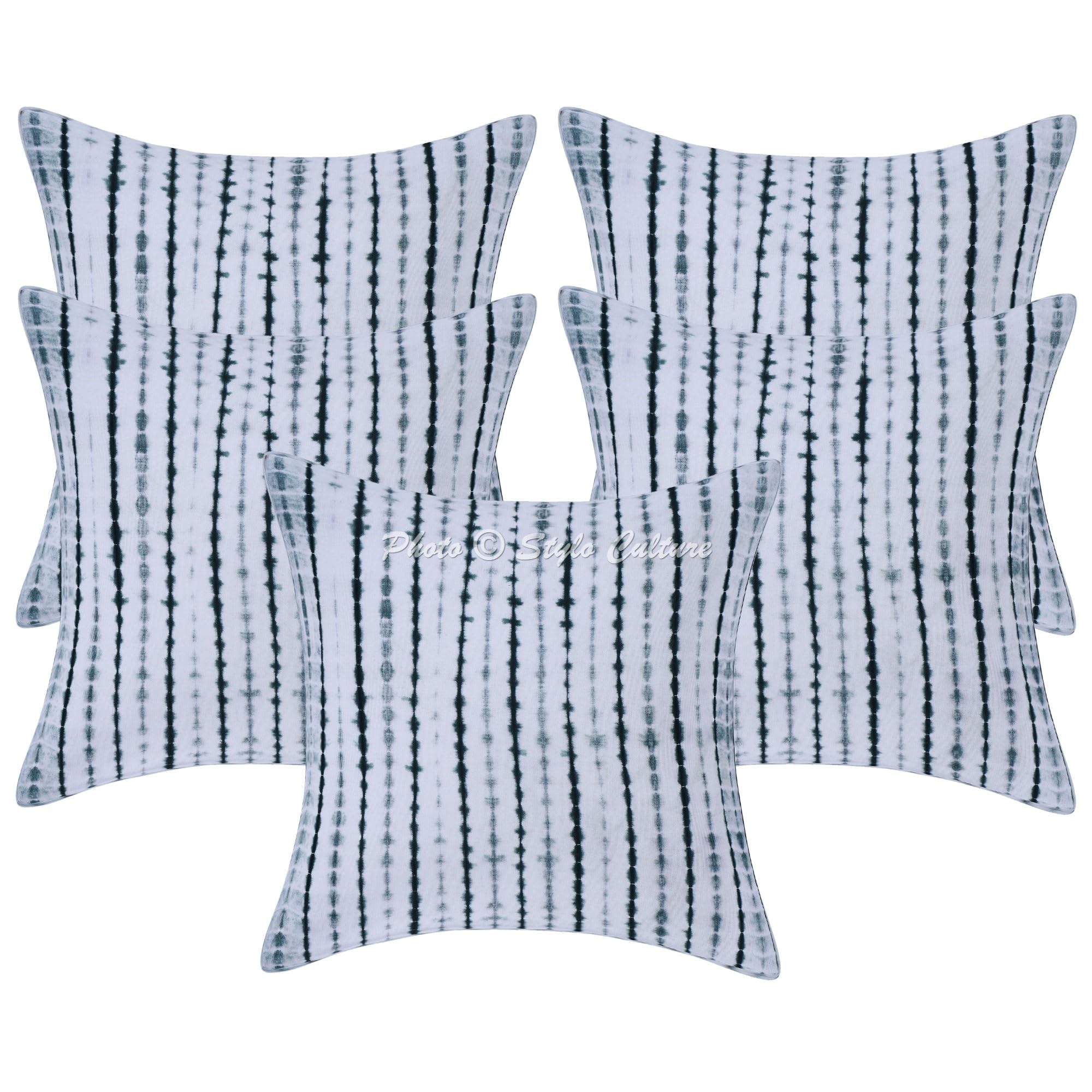 Ethnisch Dekorativ Baumwolle Sofa Kissenbezüge 50x50 cm Grün Dekokissen Shibori Tie Dye Wohnzimmer Couch Kissenhullen Batik Quadrat Bohokissen Kissen Bezüge - 5 STK.