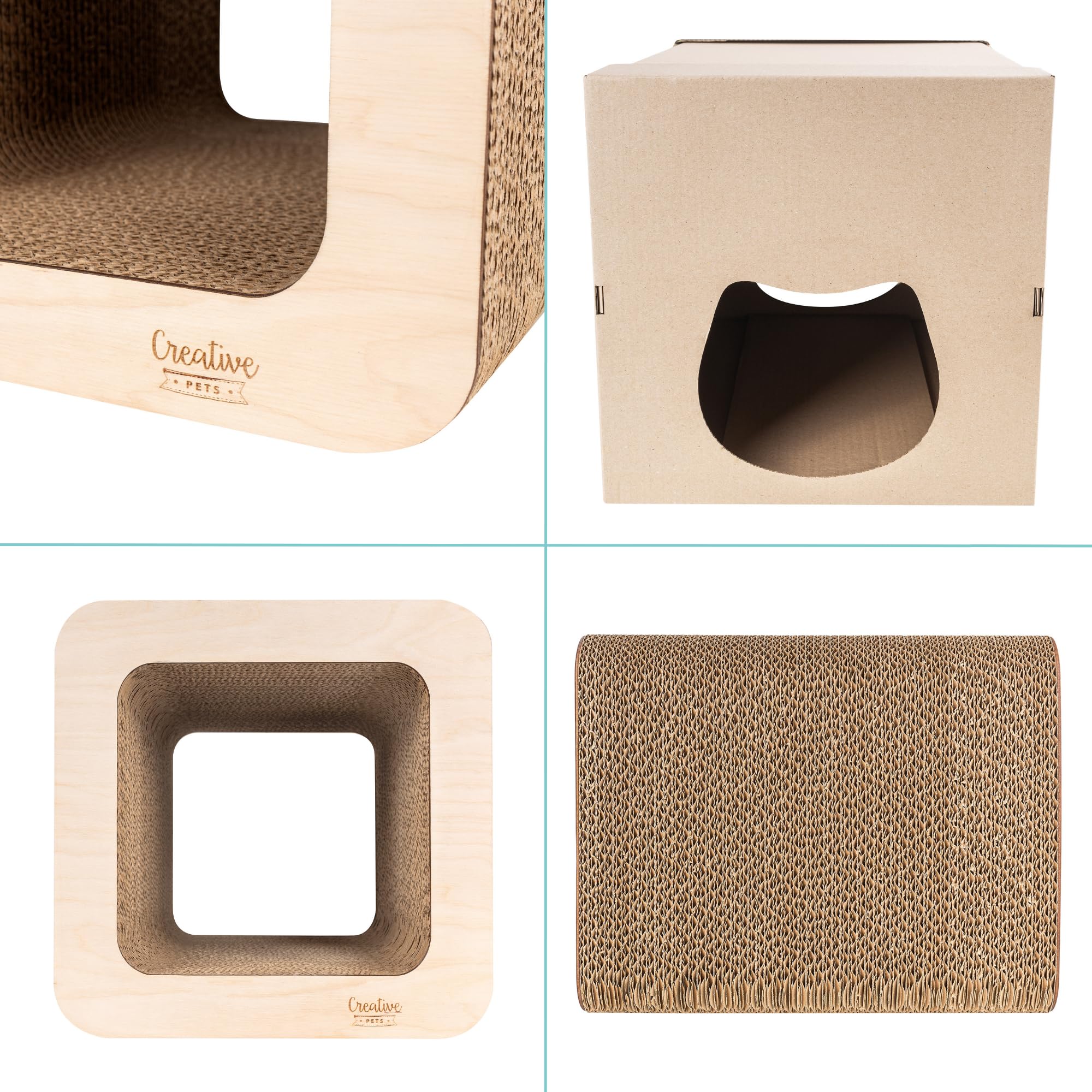 Griffoir pour Chat 37 x 30 x 30 cm + Maison en Carton | Grattoir Chat Renforcé avec du Contreplaqué | Grand Carton à Gratter pour Chats | Protège Vos Meubles