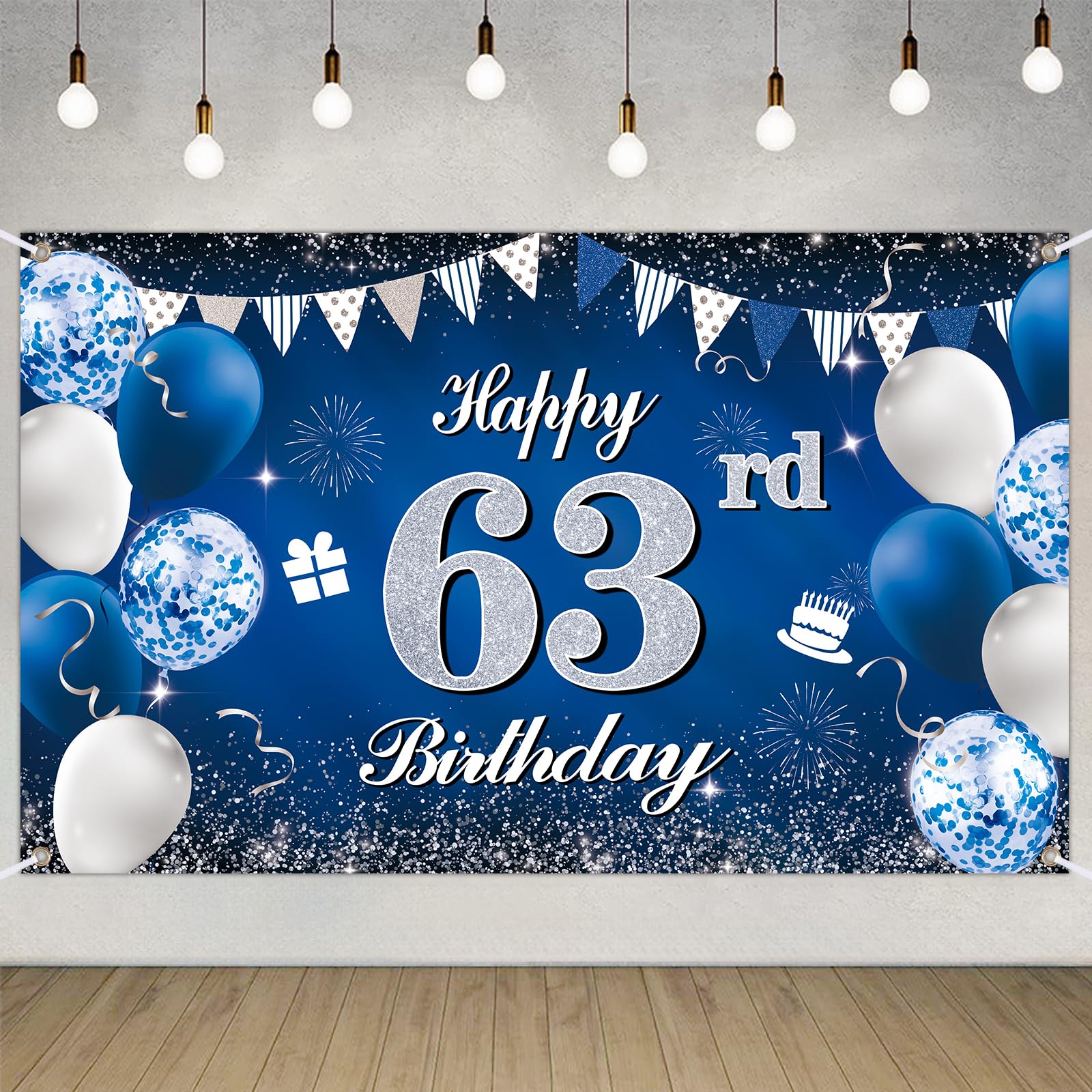 Happy 63rd Birthday Decorations Blue Birthday Banner for Party Backdrop for Men Women Party Decoration Supplies — image 1