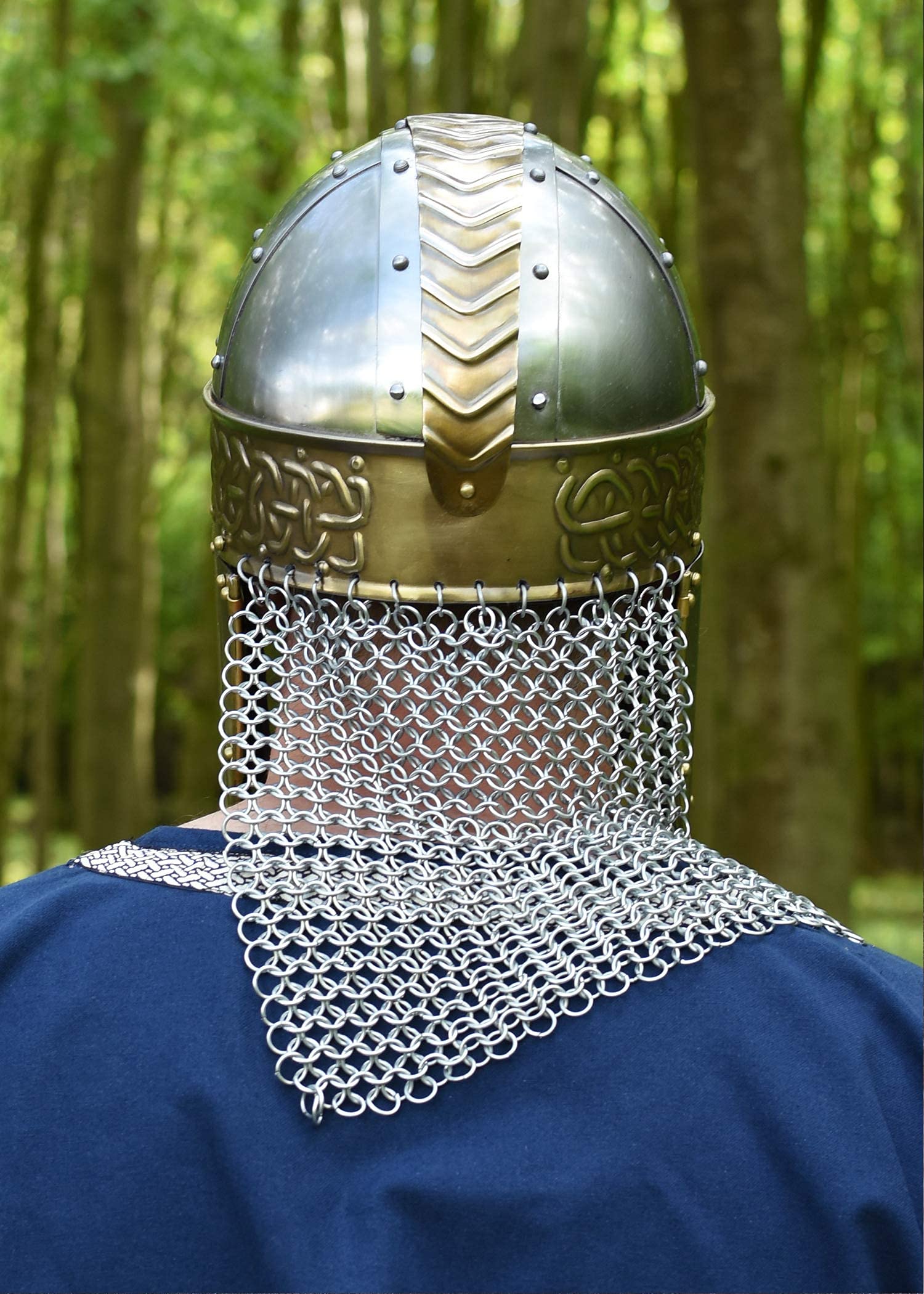 Battle-Merchant Brillenhelm Beowulf mit Wangenklappen und Kettenbrünne mit verstellbarem Lederinlay - Wikingerhelm aus Stahl für Erwachsene