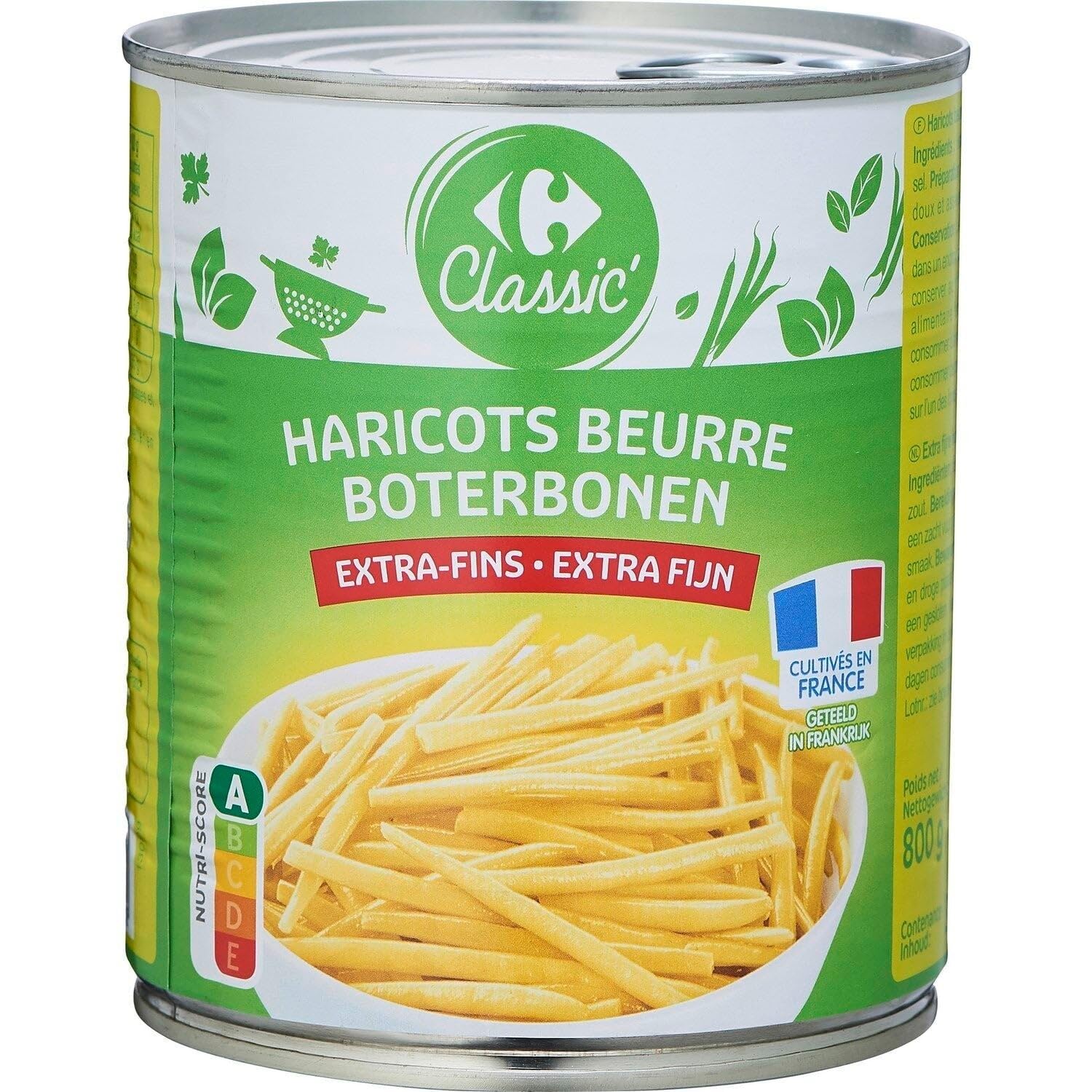 Des légumes cultivés en France prêts à cuisiner — CARREFOUR CLASSIC' Haricots beurre extra-fins, conserve de 440g - Lot de 4