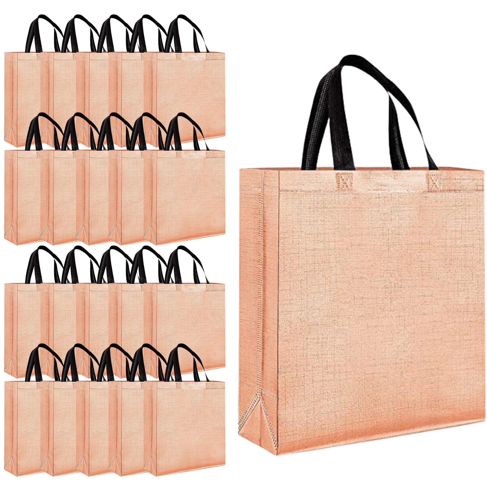 EvaflyGift Bags Reusable Non-Woven Shiny Metallic Laminated| Pack Of 20 Medium Size : 12x13x4 Inch) |Tote Bag, Shopping Bag with Handle Carry Bag for Wedding Return Gifts - Rose Gold