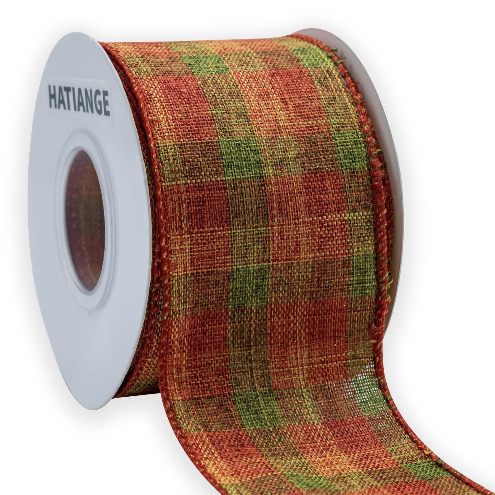 HATIANGE Fall Burlap Wide Wired Ribbon Orange Plaid Autumn Harvest Edge Wrapping for Wreath Floral Bows Craft Decor 6.3CM x 10Meters