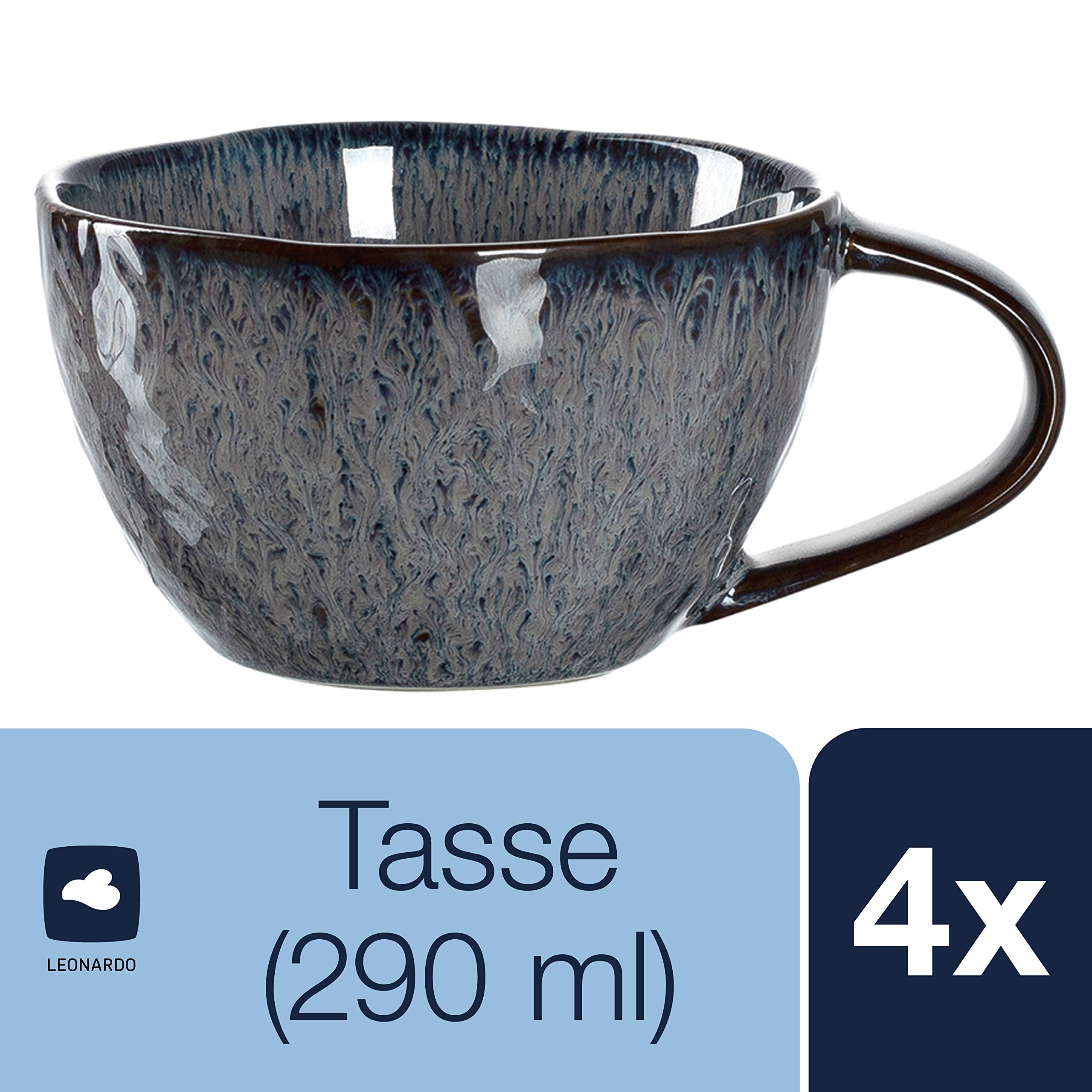 LEONARDO HOME 018586 MATERA Lot de 4 tasses en céramique, anthracite, 290 ml