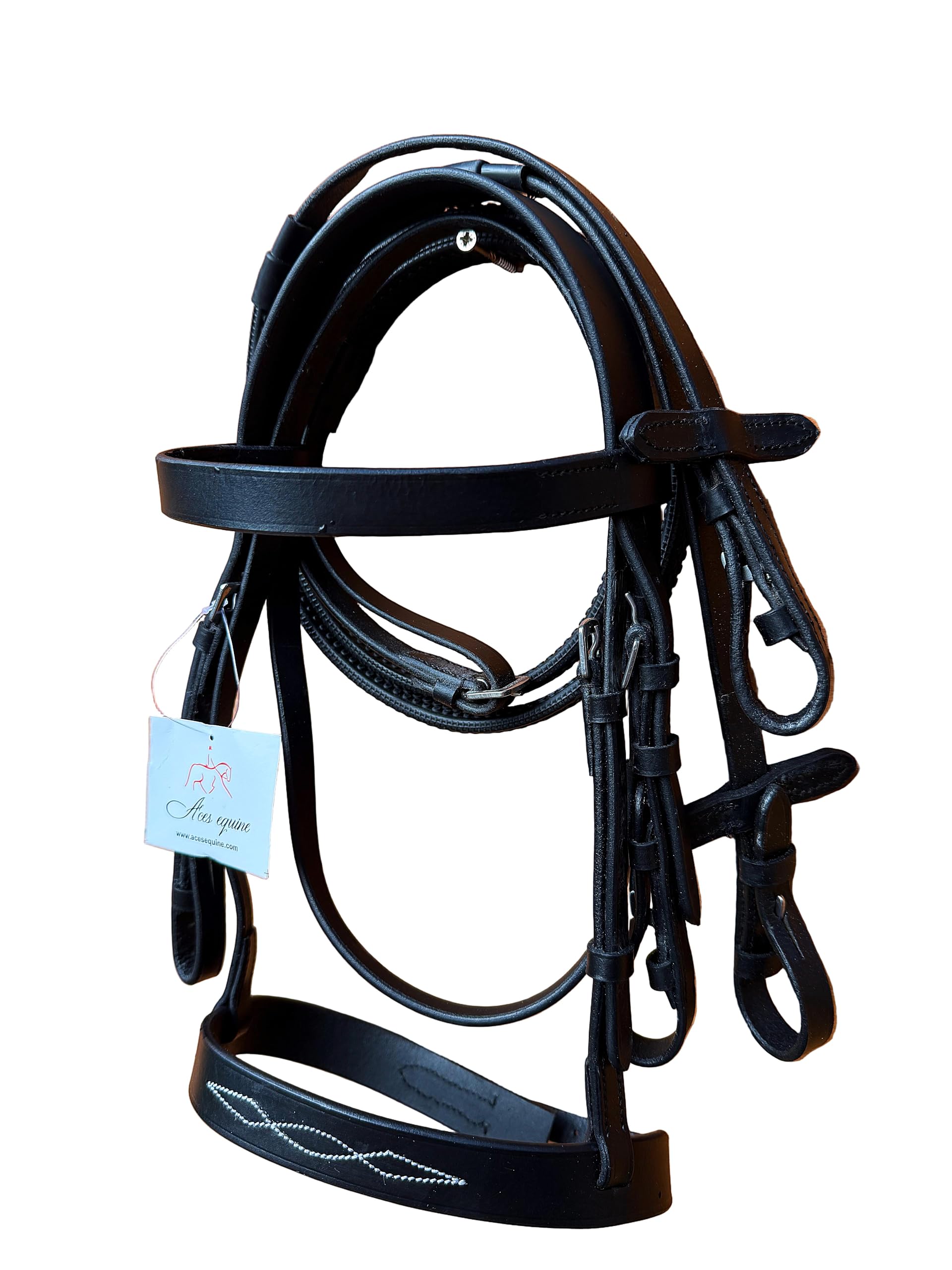 Leather Hunter Horse Bridle Stitched Noseband Grip Reins Comfortable Genuine Leather Design for Shetland And Mini Shetland Black Color (Shetland)